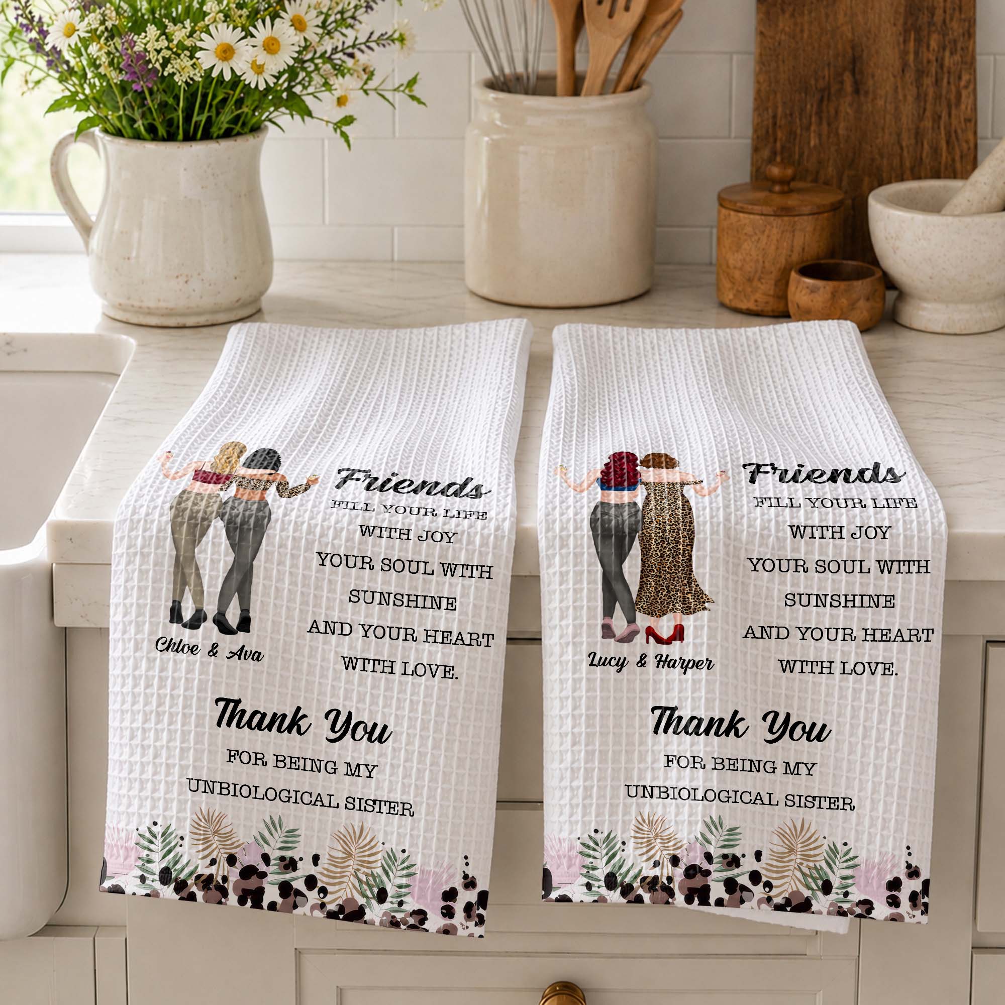 Personalized Kitchen Towel Best Friend Gift Unbiological Sister