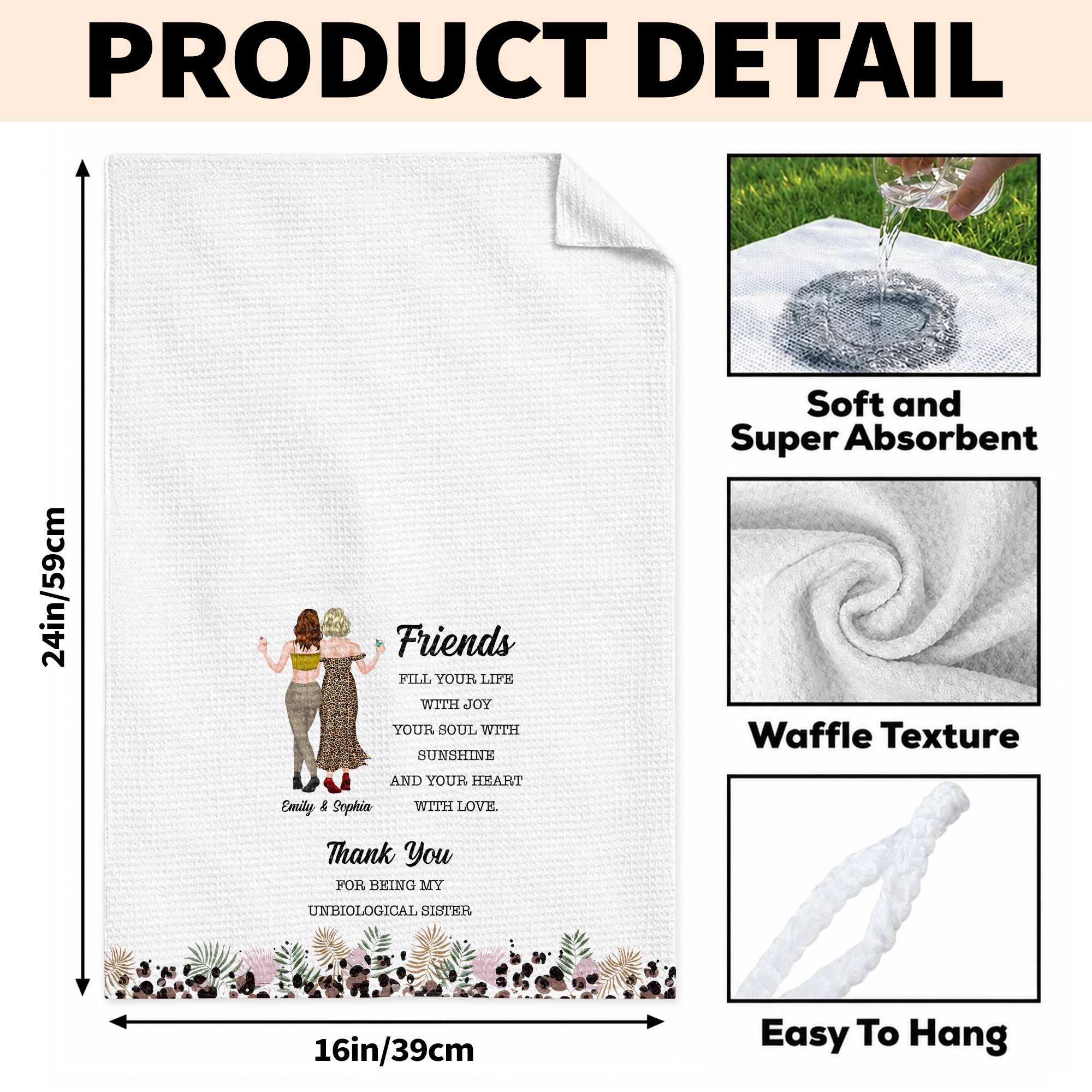Personalized Kitchen Towel Best Friend Gift Unbiological Sister