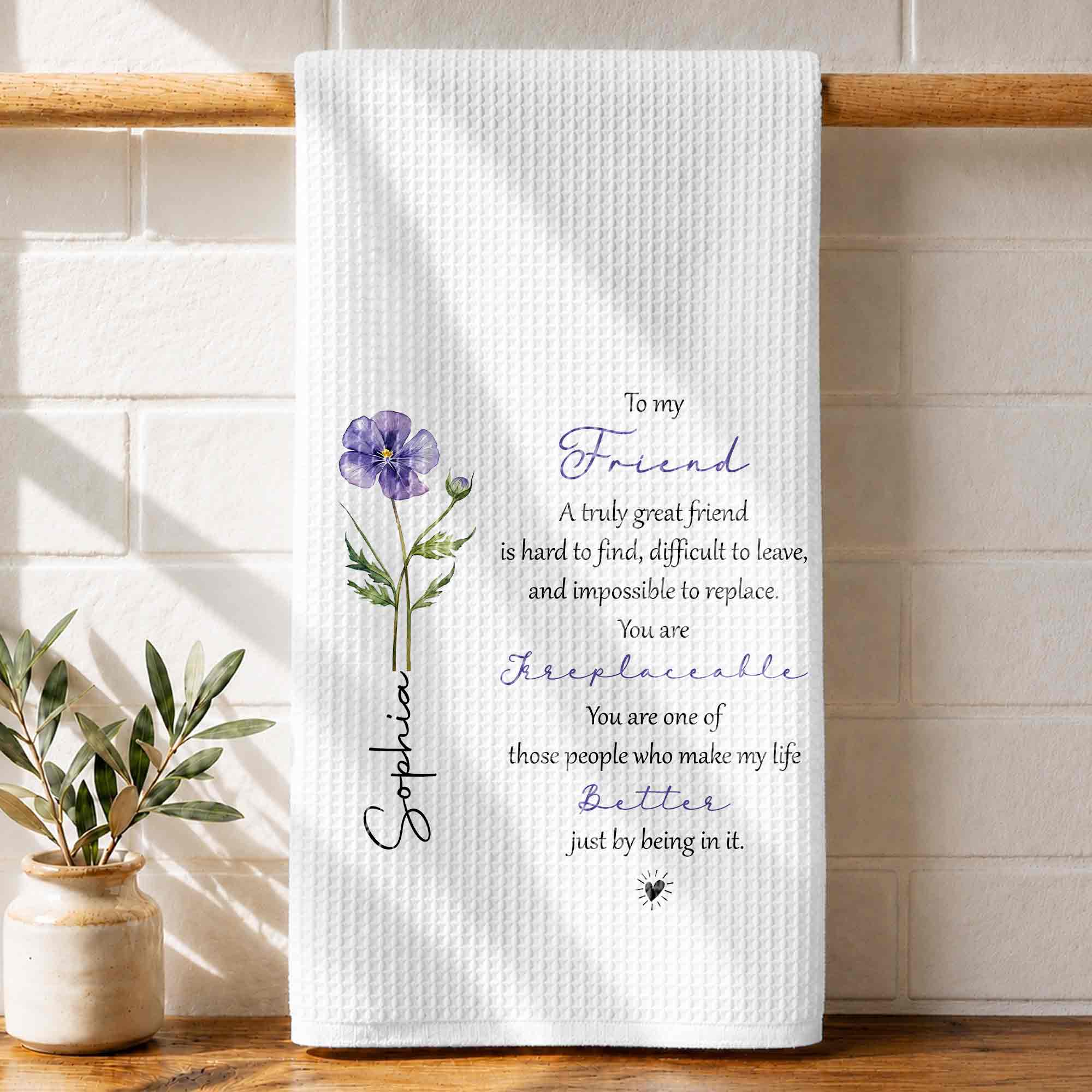 Personalized Kitchen Towel Custom Birth Flower Gift for Best Friend