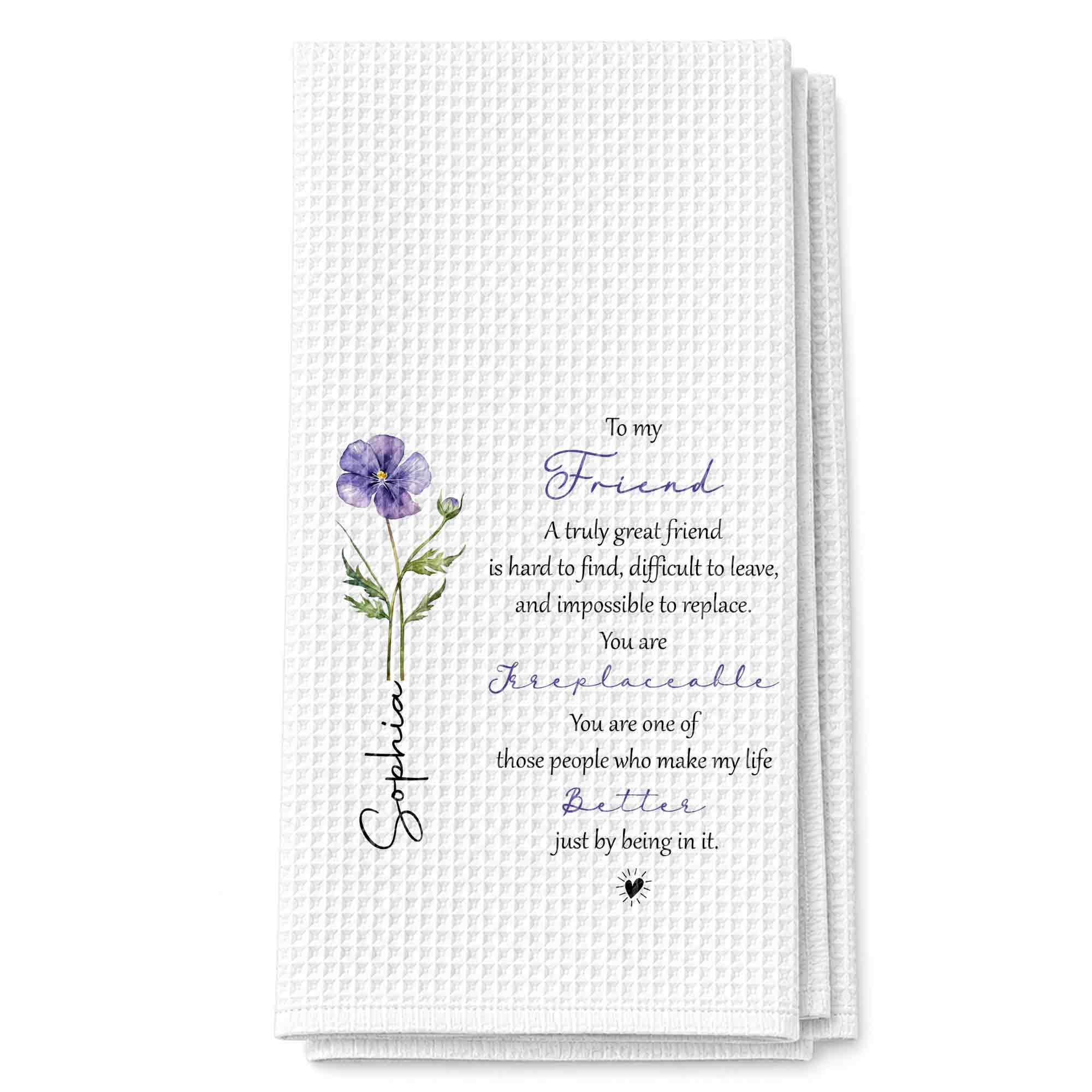 Personalized Kitchen Towel Custom Birth Flower Gift for Best Friend
