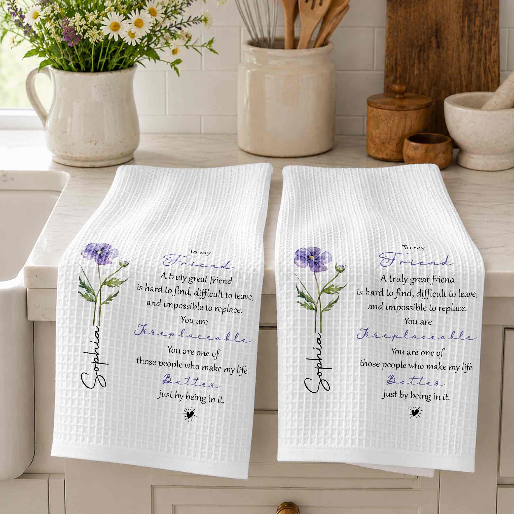 Personalized Kitchen Towel Custom Birth Flower Gift for Best Friend