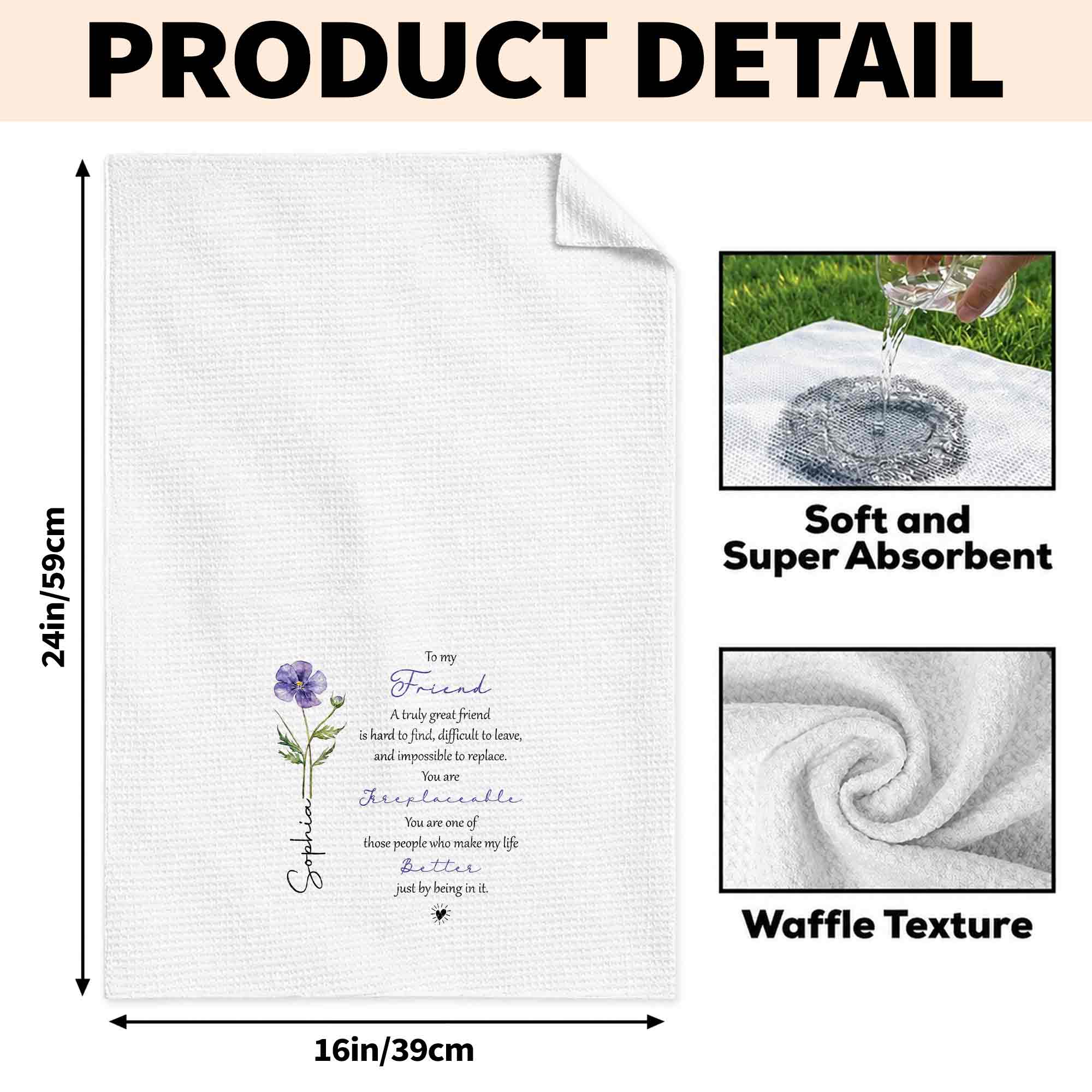 Personalized Kitchen Towel Custom Birth Flower Gift for Best Friend