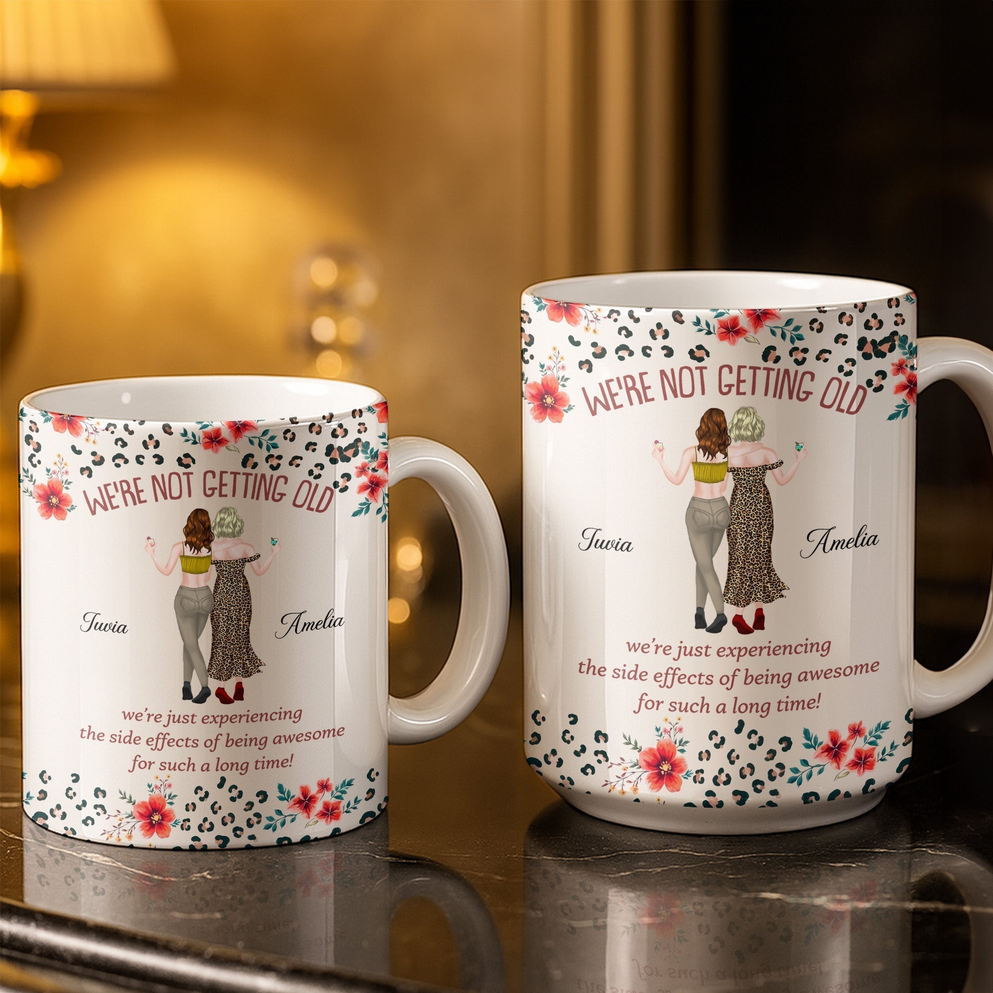 Personalized Leopard Print Coffee Mug Custom Besties Gift for Friends