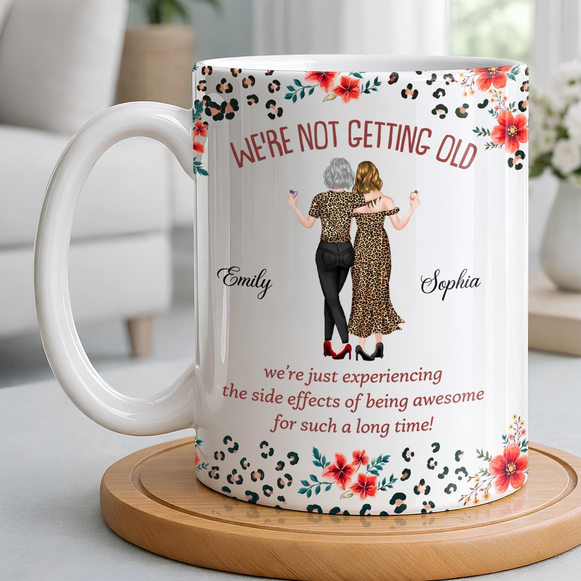 Personalized Leopard Print Coffee Mug Custom Besties Gift for Friends