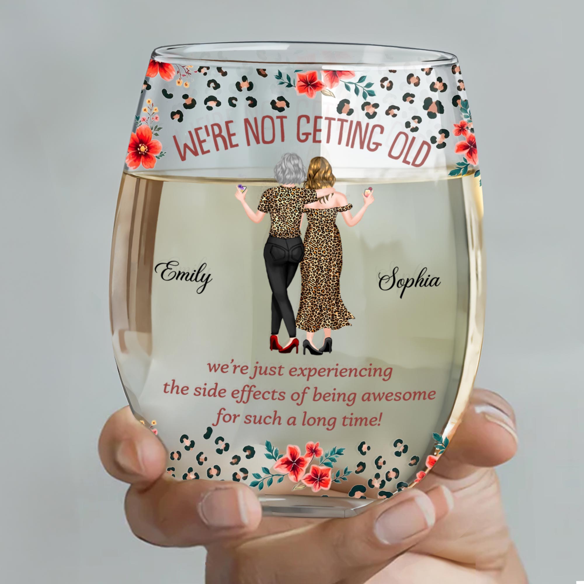 Personalized Stemless Wine Glass Custom BFF Gift Unique Design