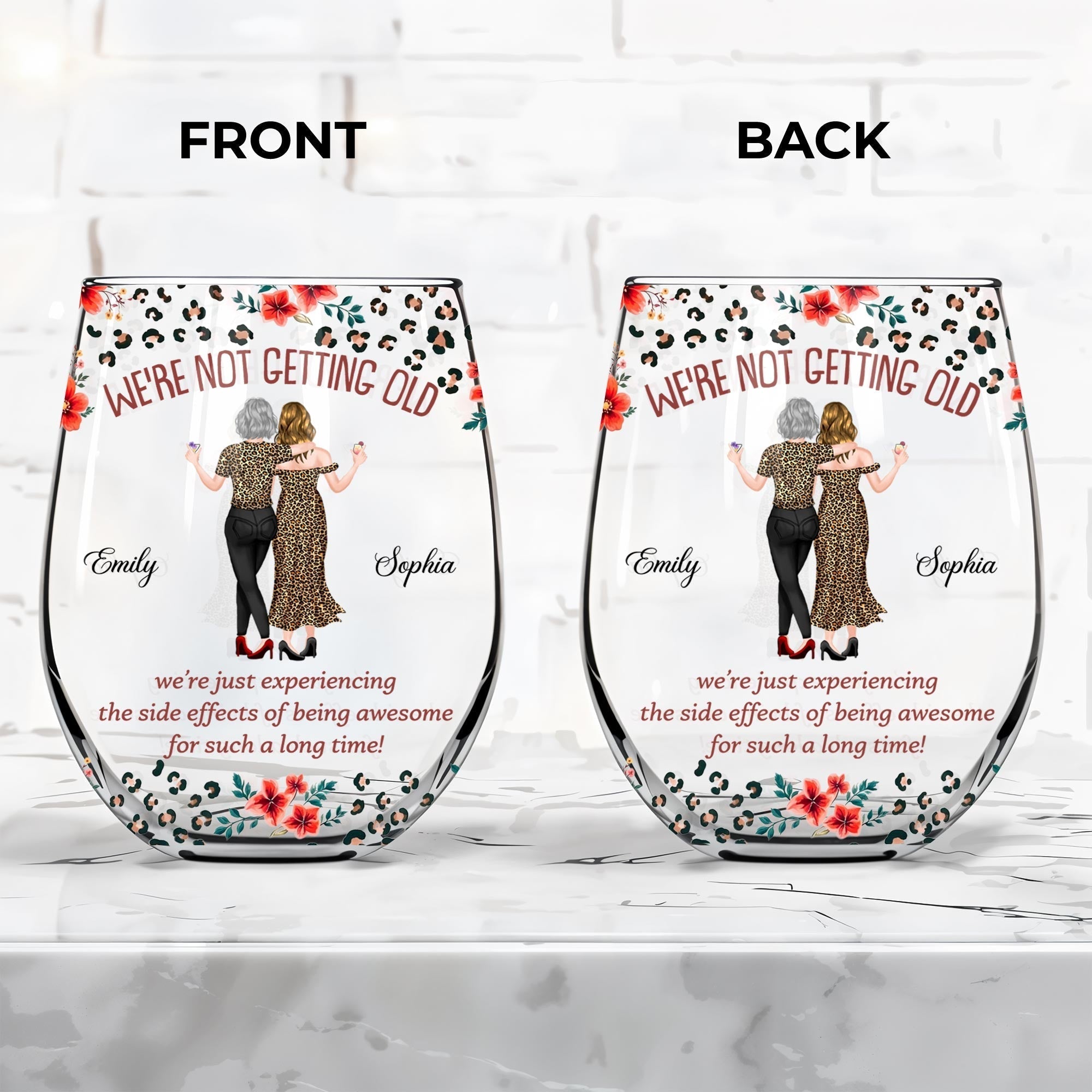 Personalized Stemless Wine Glass Custom BFF Gift Unique Design