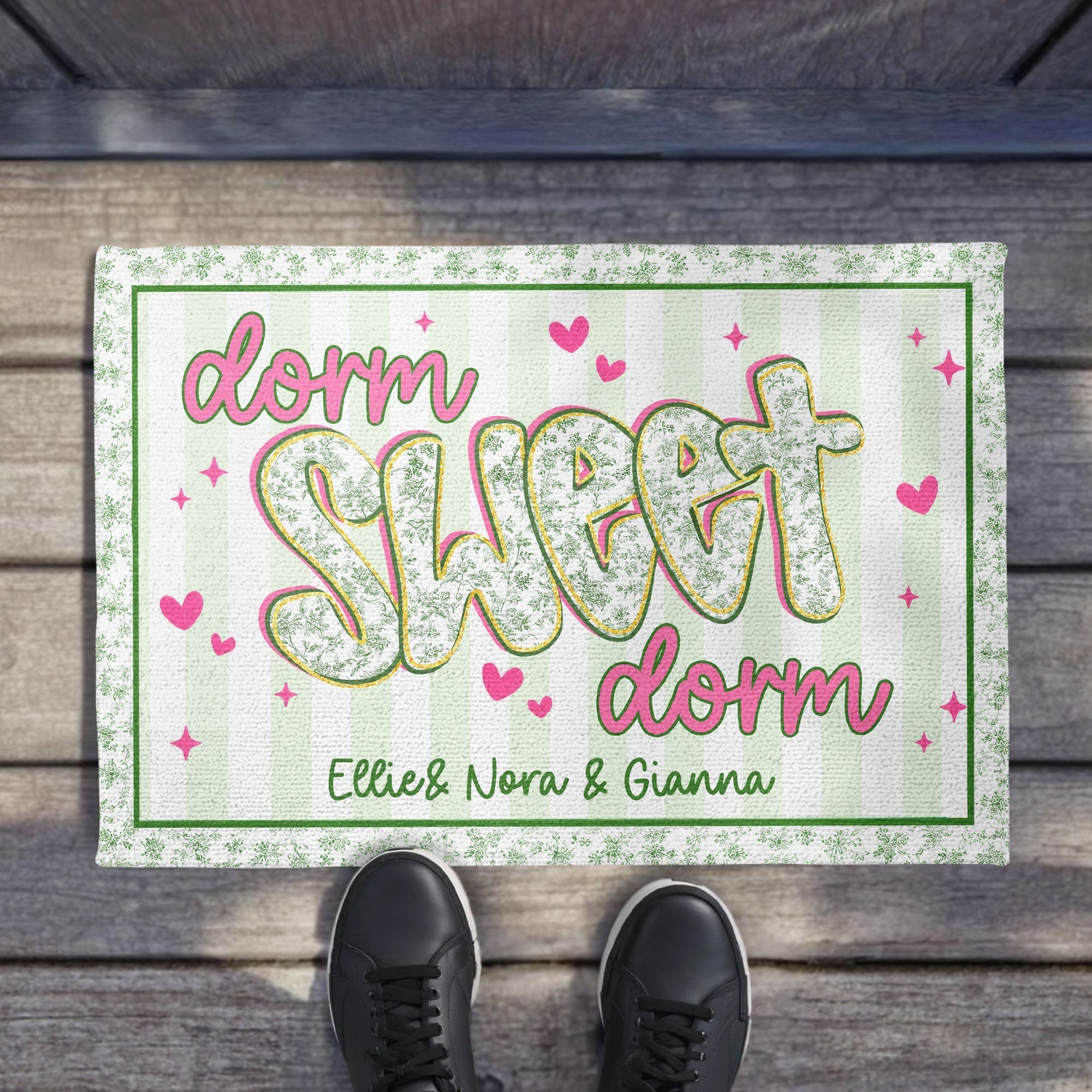 Personalized Floral Stripes Doormat Custom Name Gift for Dorm