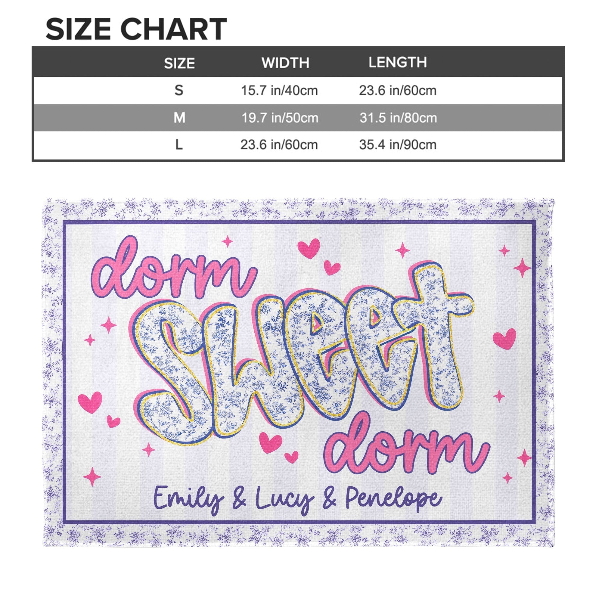 Personalized Floral Stripes Doormat Custom Name Gift for Dorm
