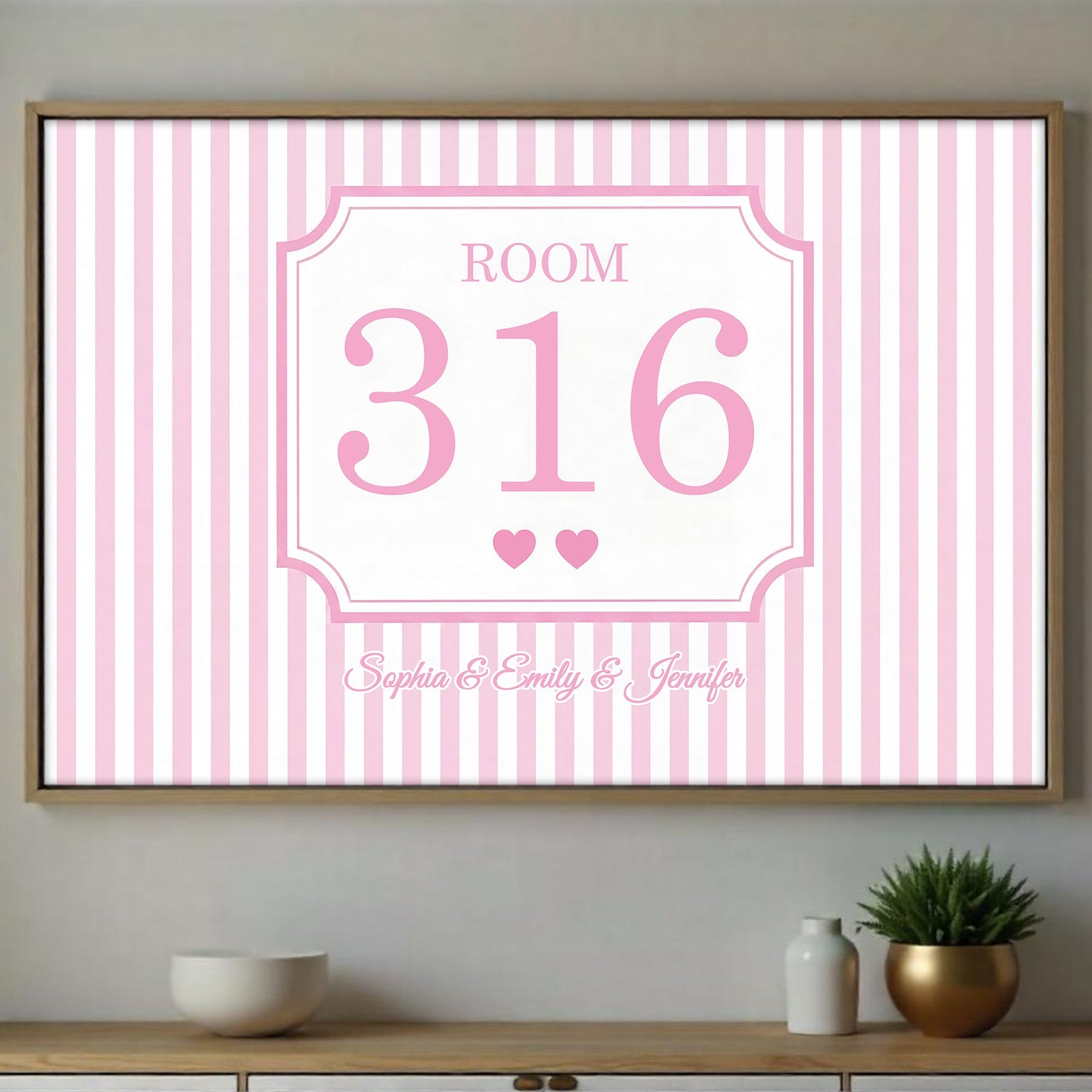 Personalized Dorm Room Poster Custom Name Hearts Stripes