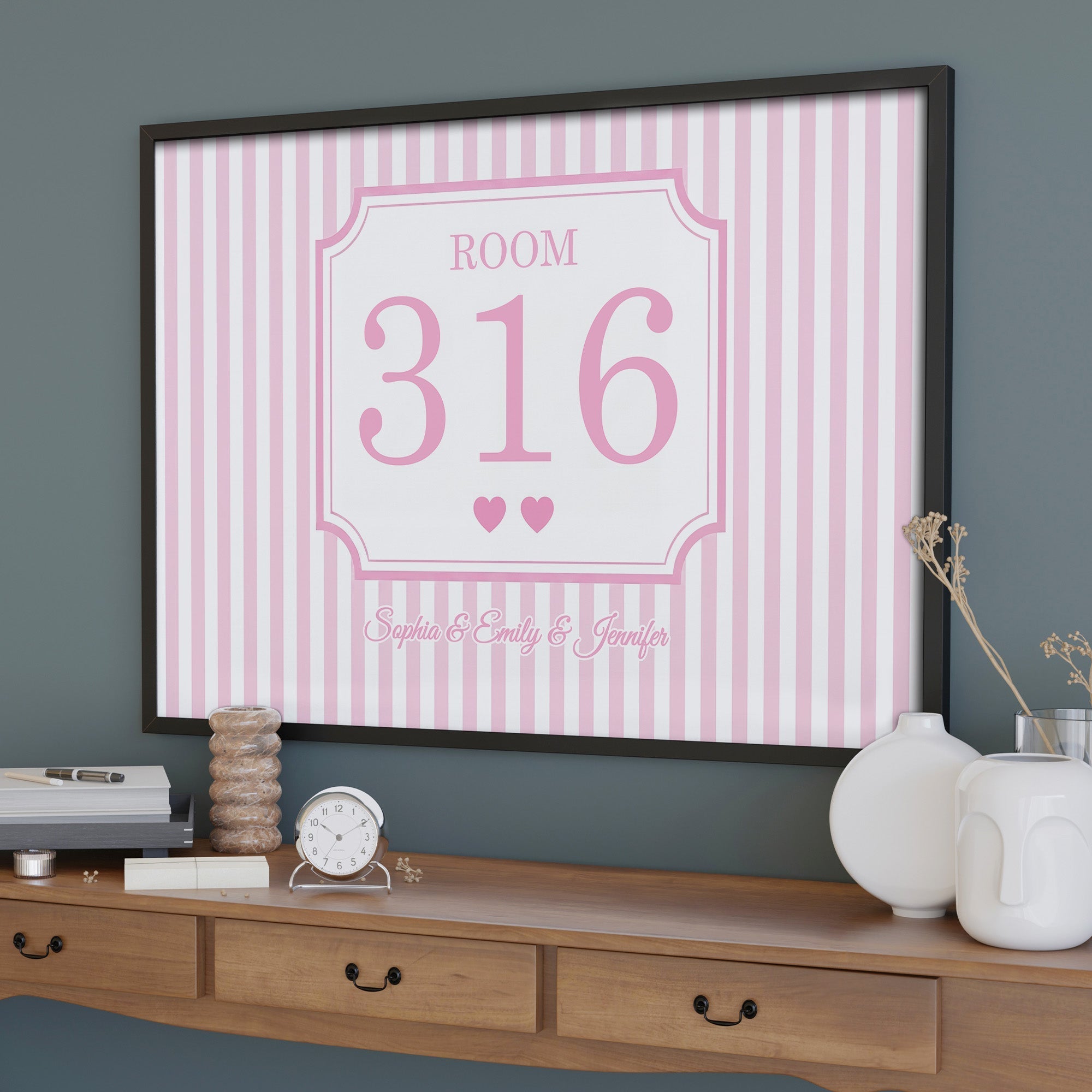 Personalized Dorm Room Poster Custom Name Hearts Stripes
