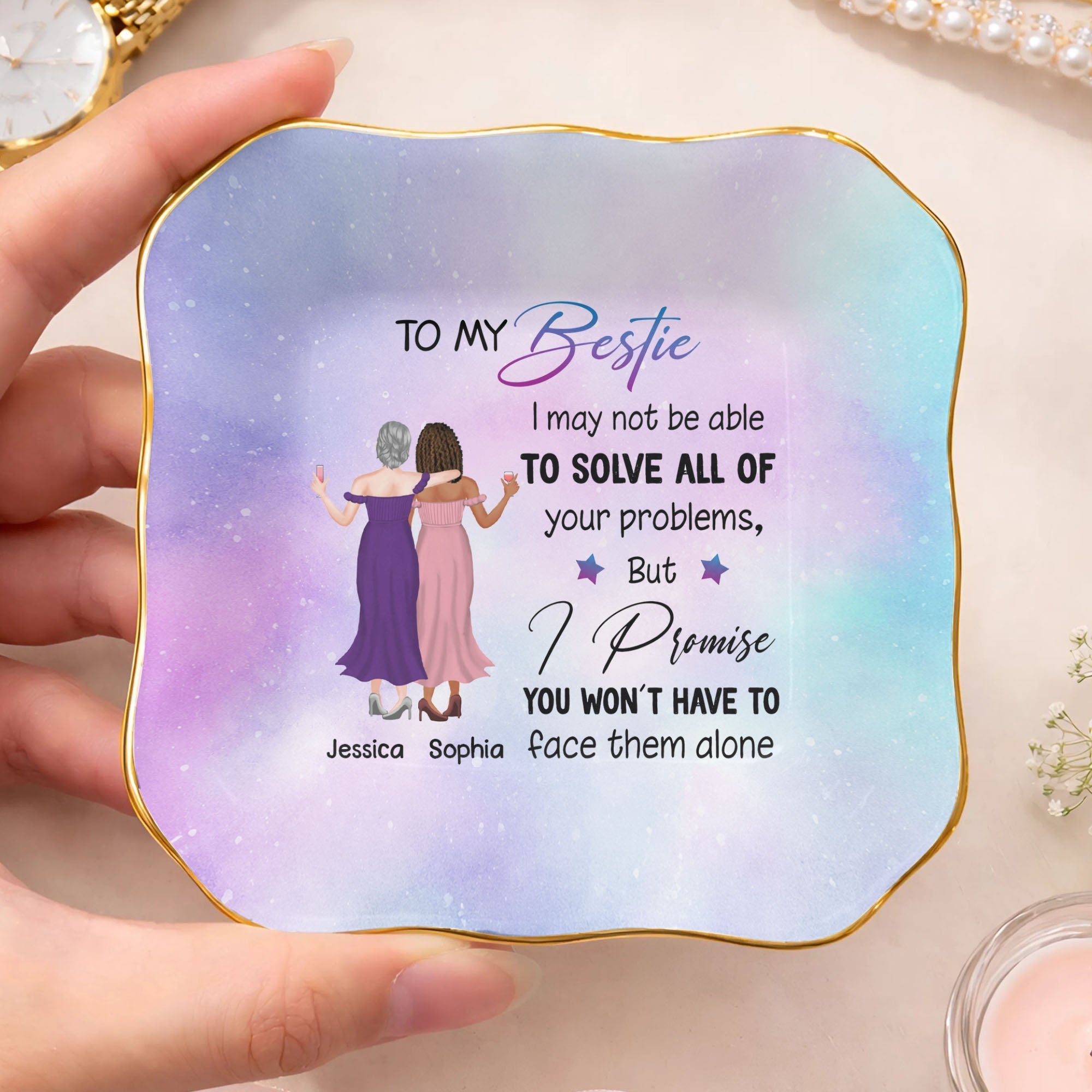 Personalized Lace Jewelry Dish Custom Name Gift for Bestie