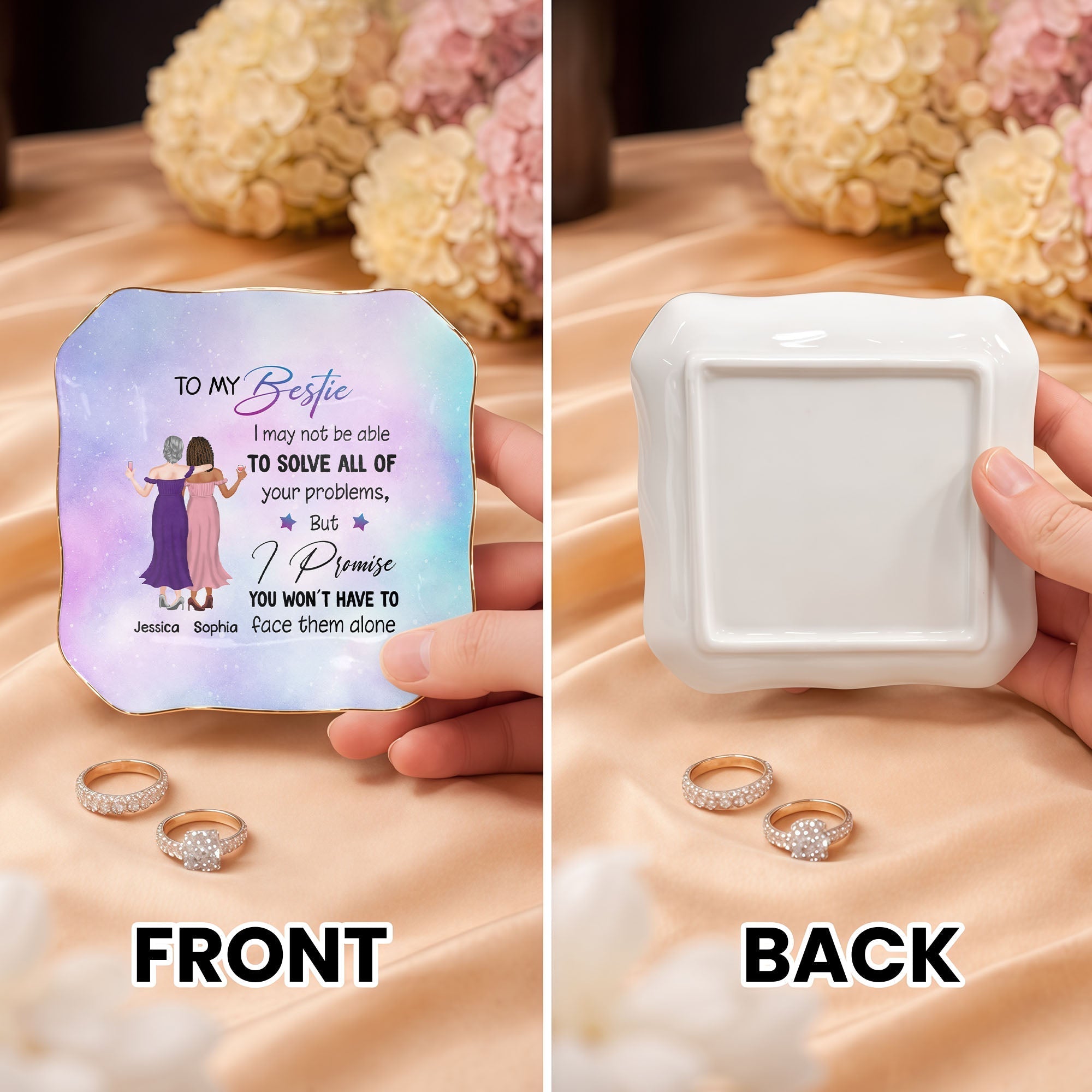 Personalized Lace Jewelry Dish Custom Name Gift for Bestie