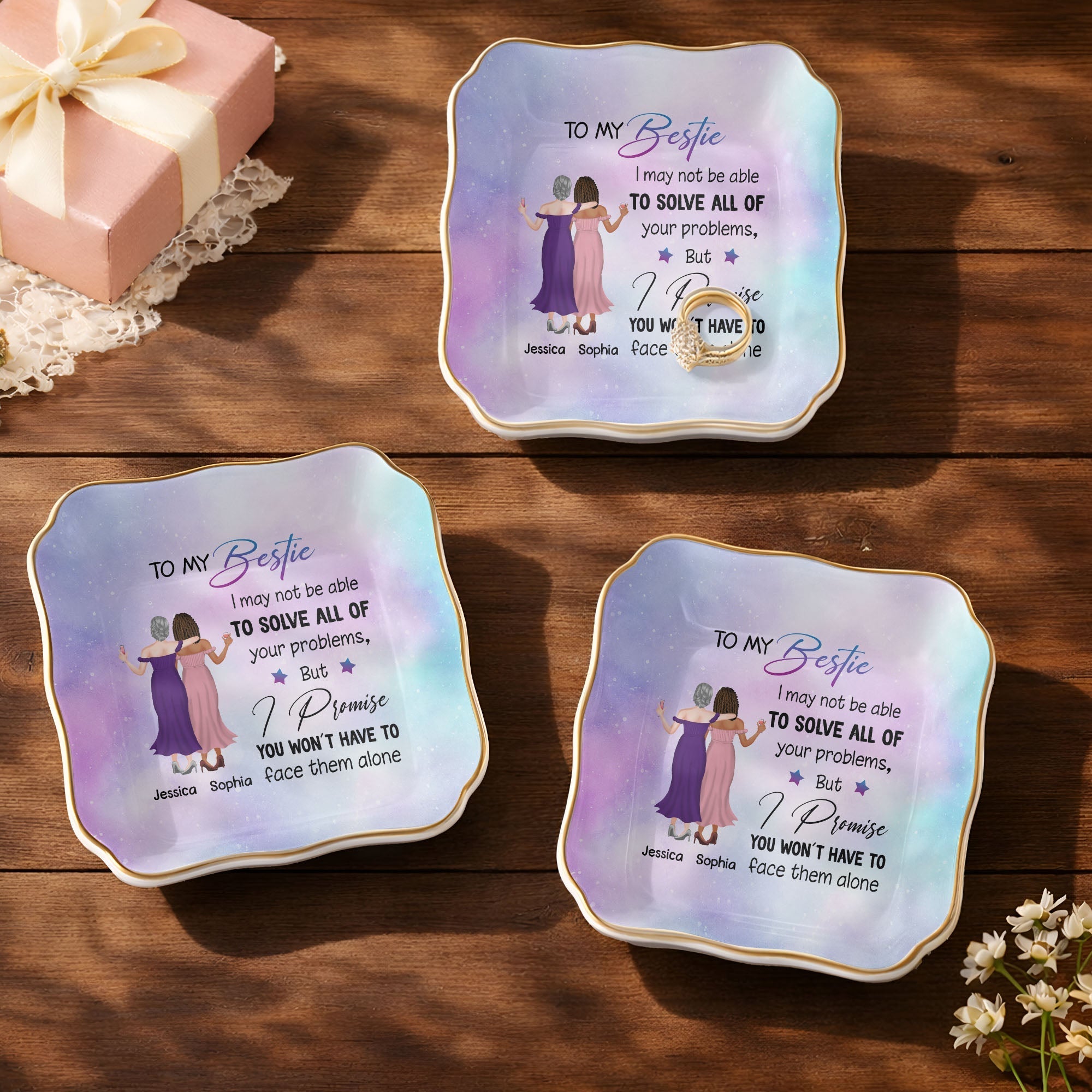 Personalized Lace Jewelry Dish Custom Name Gift for Bestie