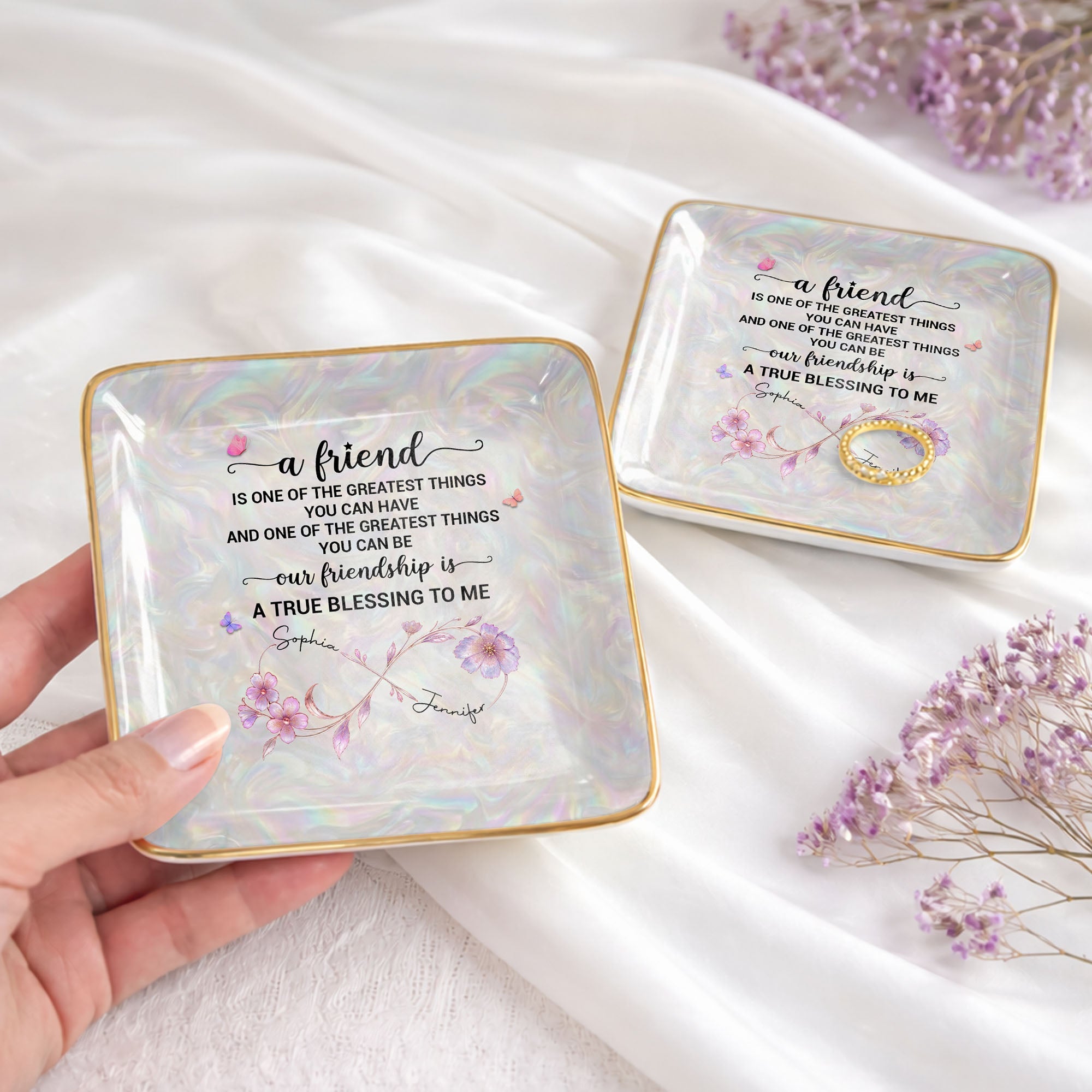 Personalized Infinity Flower Jewelry Dish Custom Name Gift for Friends
