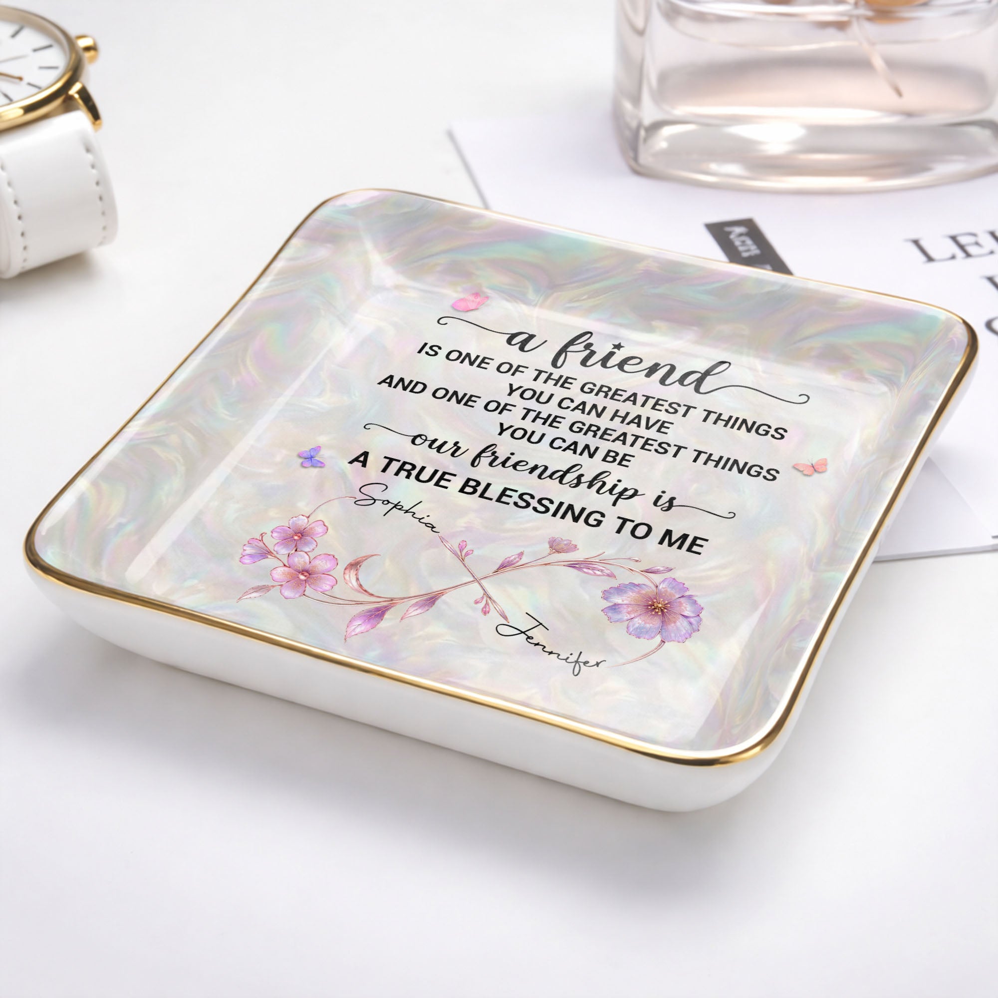 Personalized Infinity Flower Jewelry Dish Custom Name Gift for Friends
