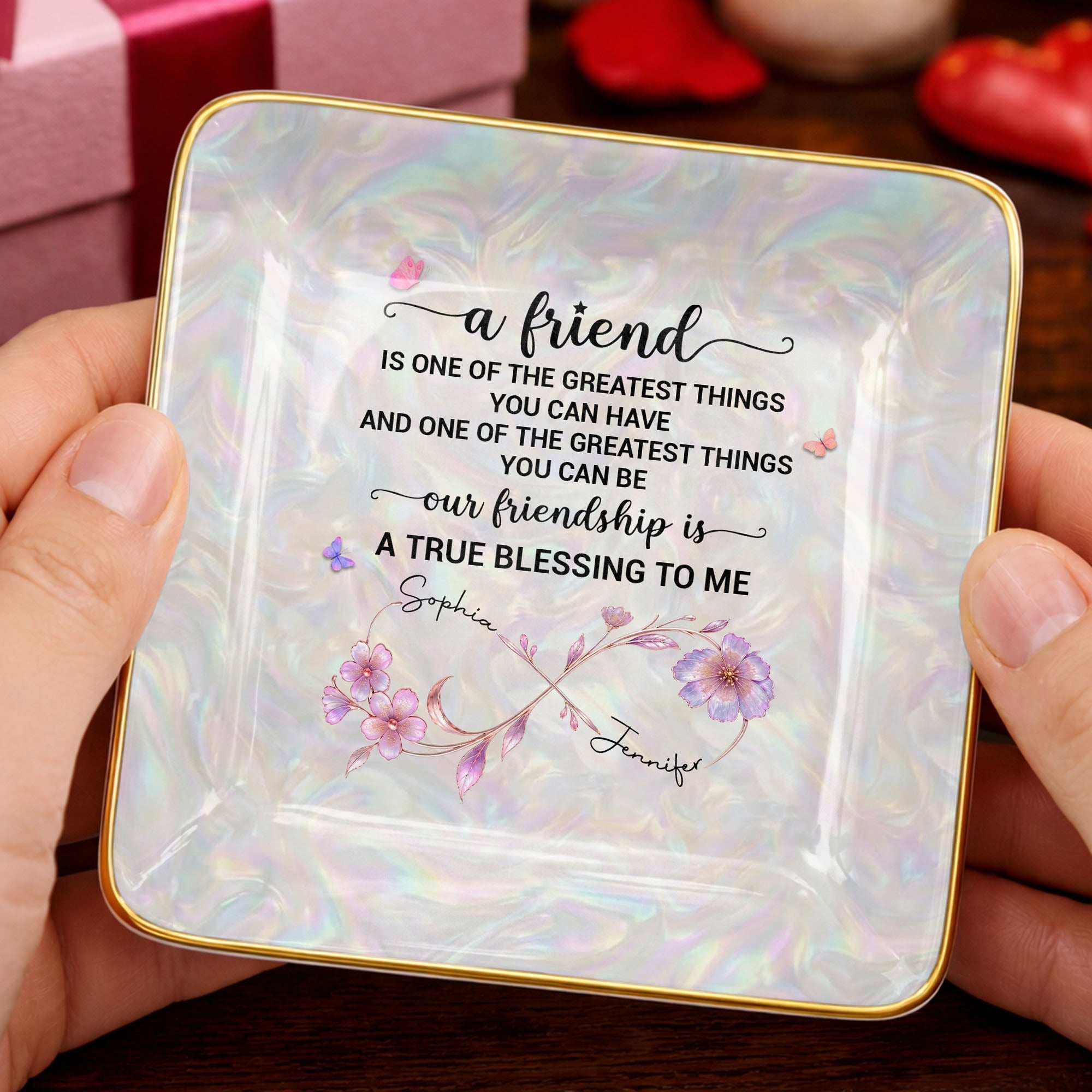 Personalized Infinity Flower Jewelry Dish Custom Name Gift for Friends