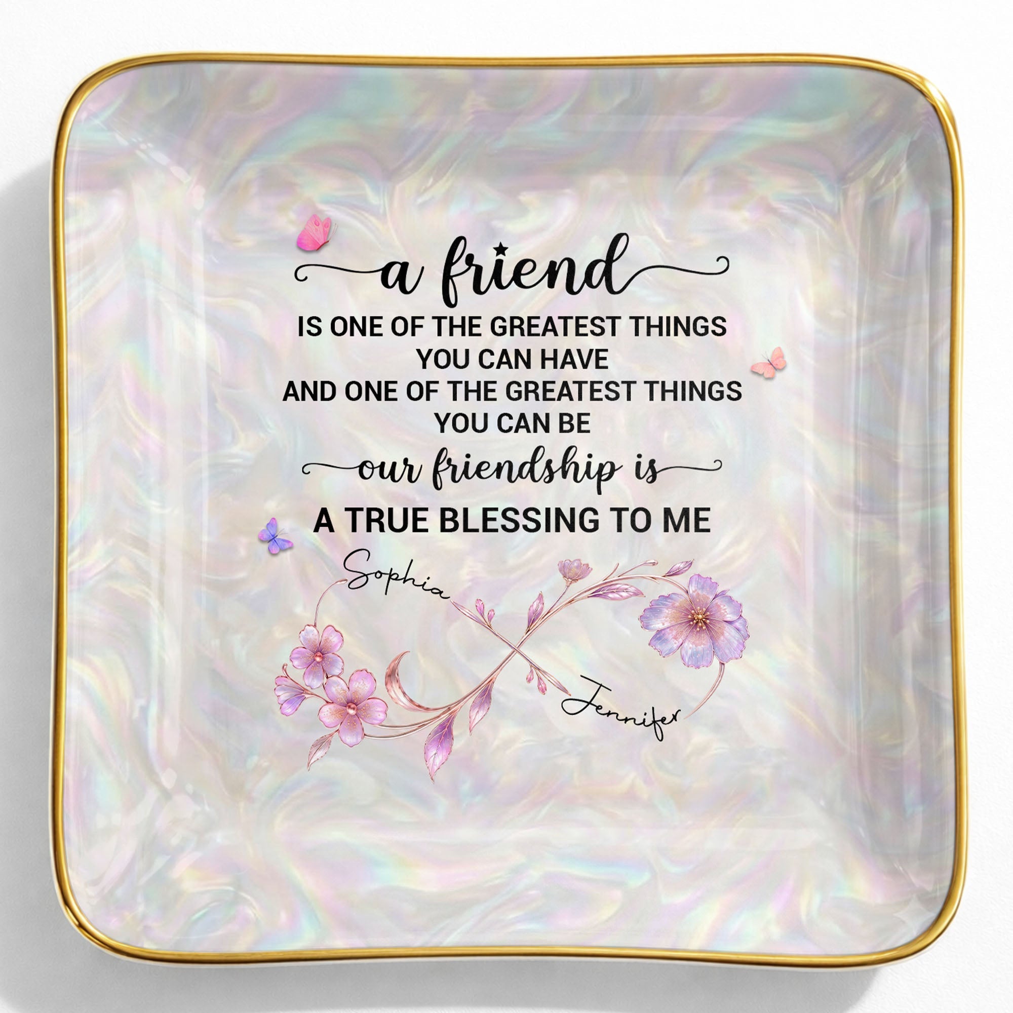 Personalized Infinity Flower Jewelry Dish Custom Name Gift for Friends
