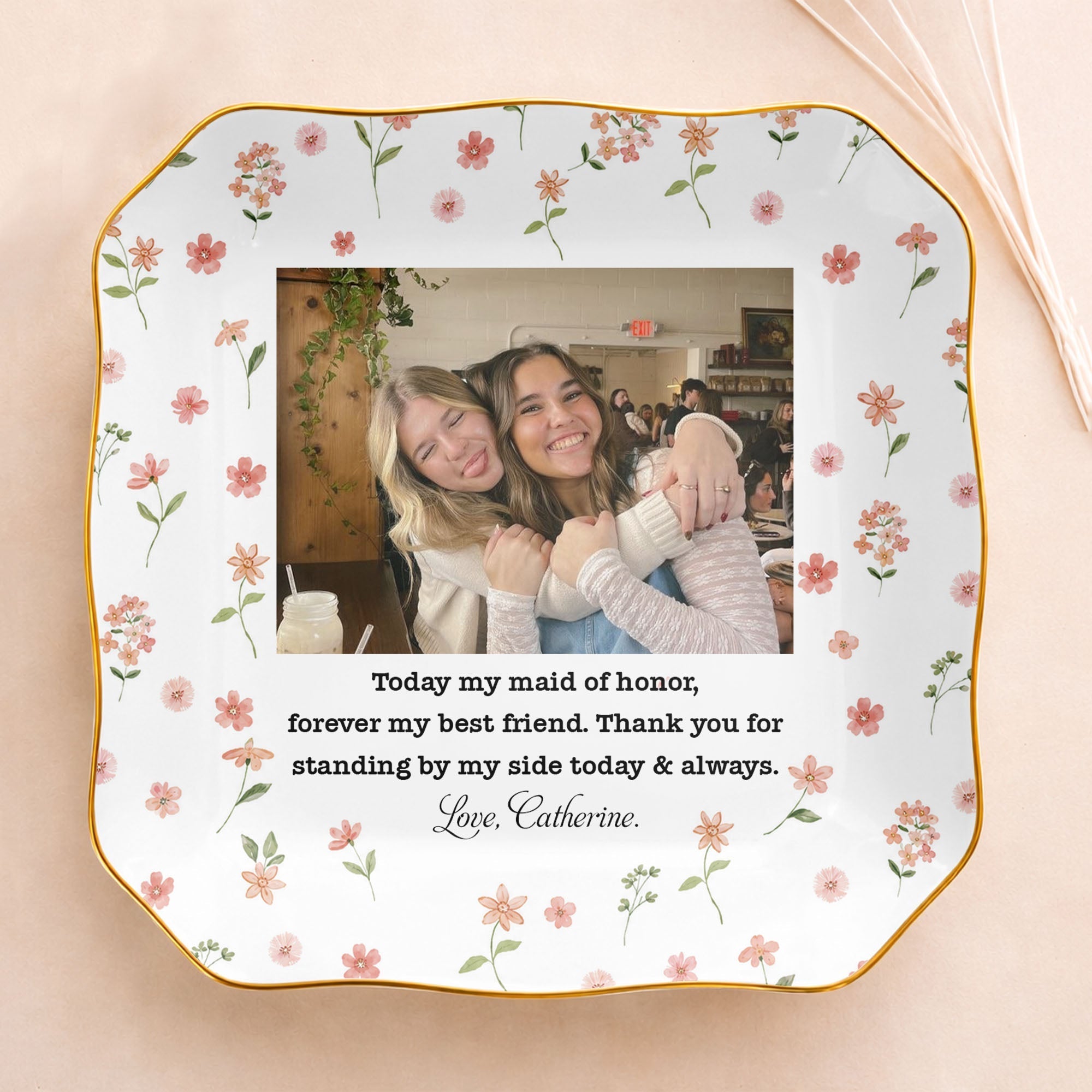 Personalized Lace Jewelry Dish Custom Photo Gift for Best Friend