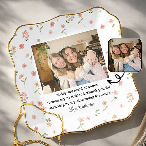 Personalized Lace Jewelry Dish Custom Photo Gift for Best Friend
