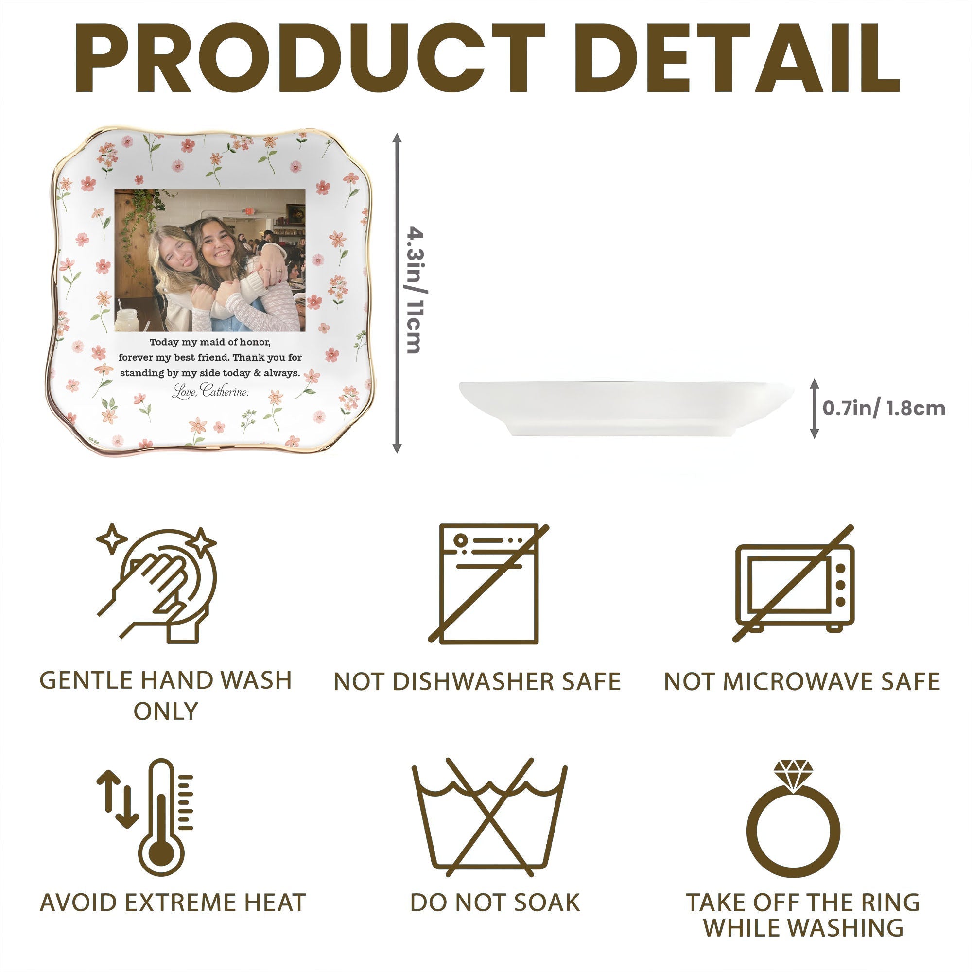 Personalized Lace Jewelry Dish Custom Photo Gift for Best Friend