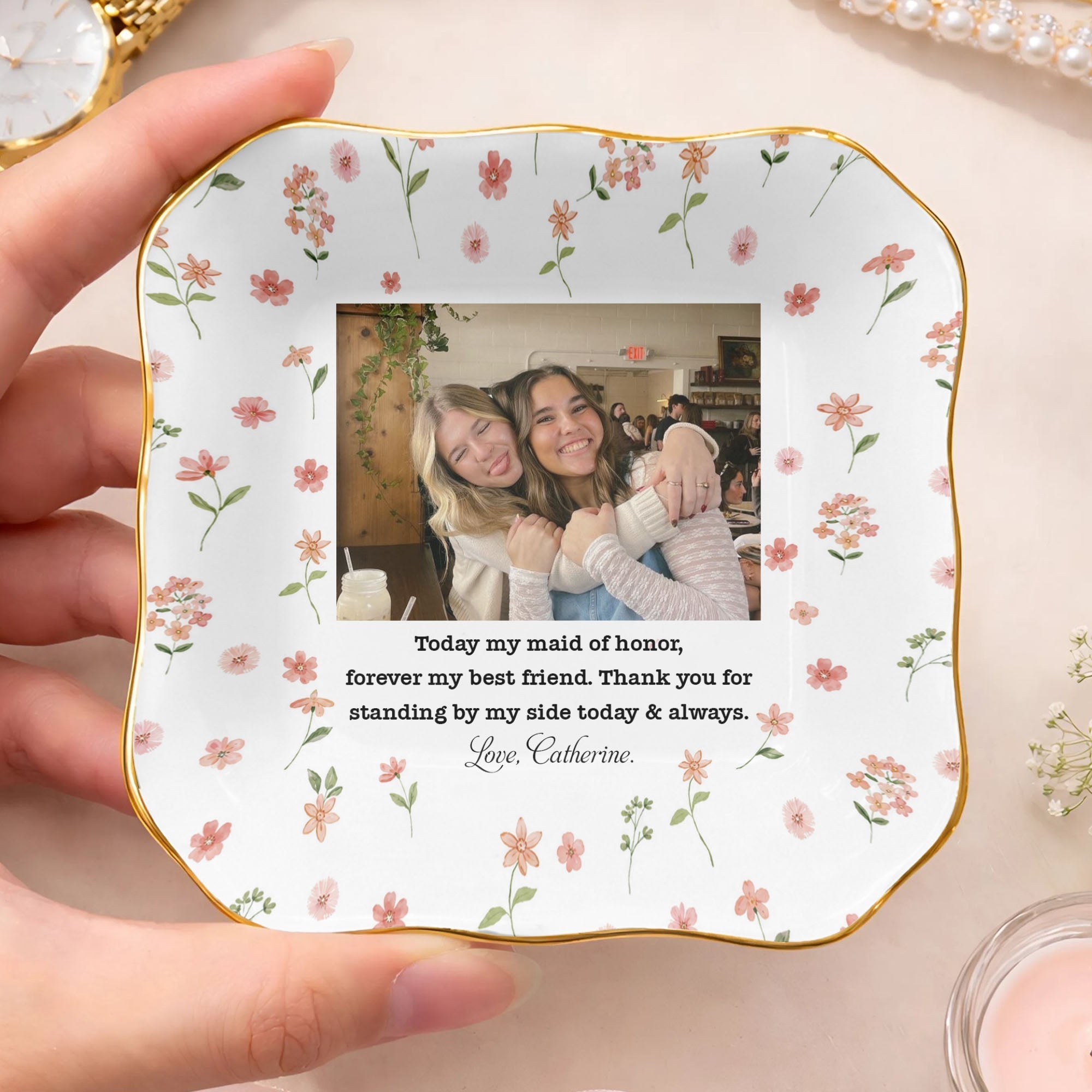 Personalized Lace Jewelry Dish Custom Photo Gift for Best Friend