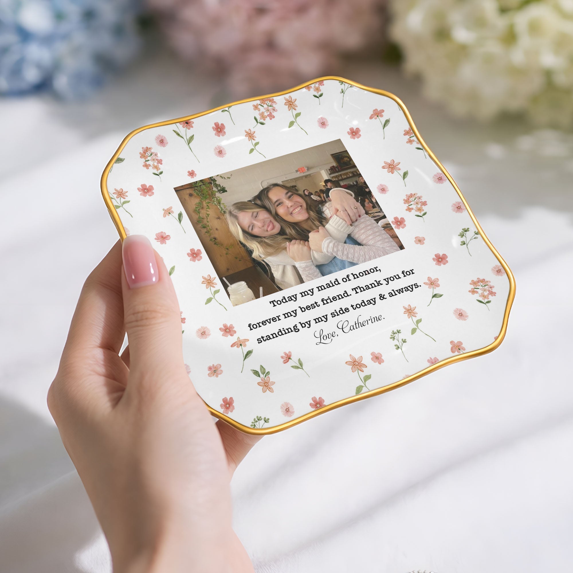 Personalized Lace Jewelry Dish Custom Photo Gift for Best Friend