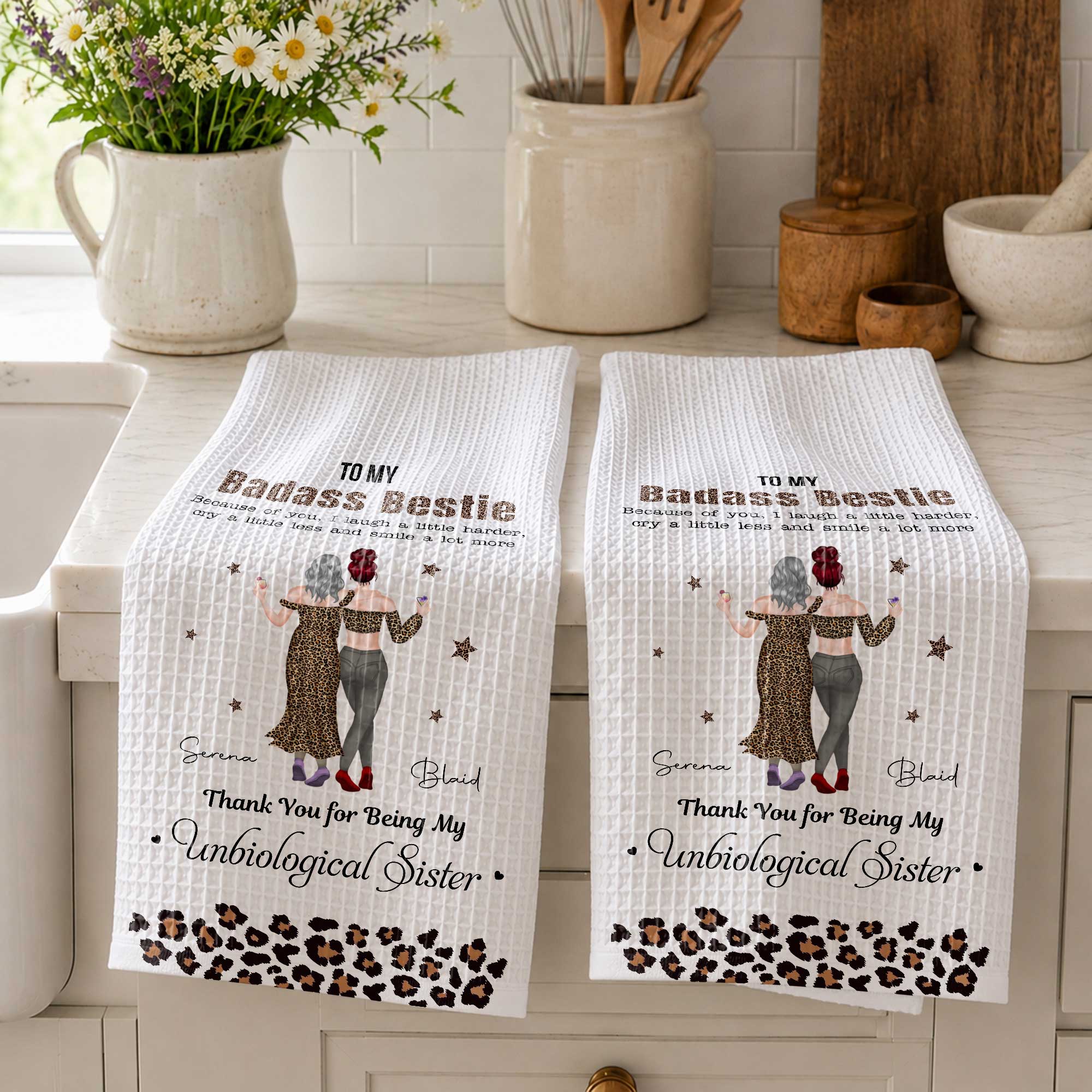 Personalized Leopard Print Kitchen Towel Custom Gift for Best Friend