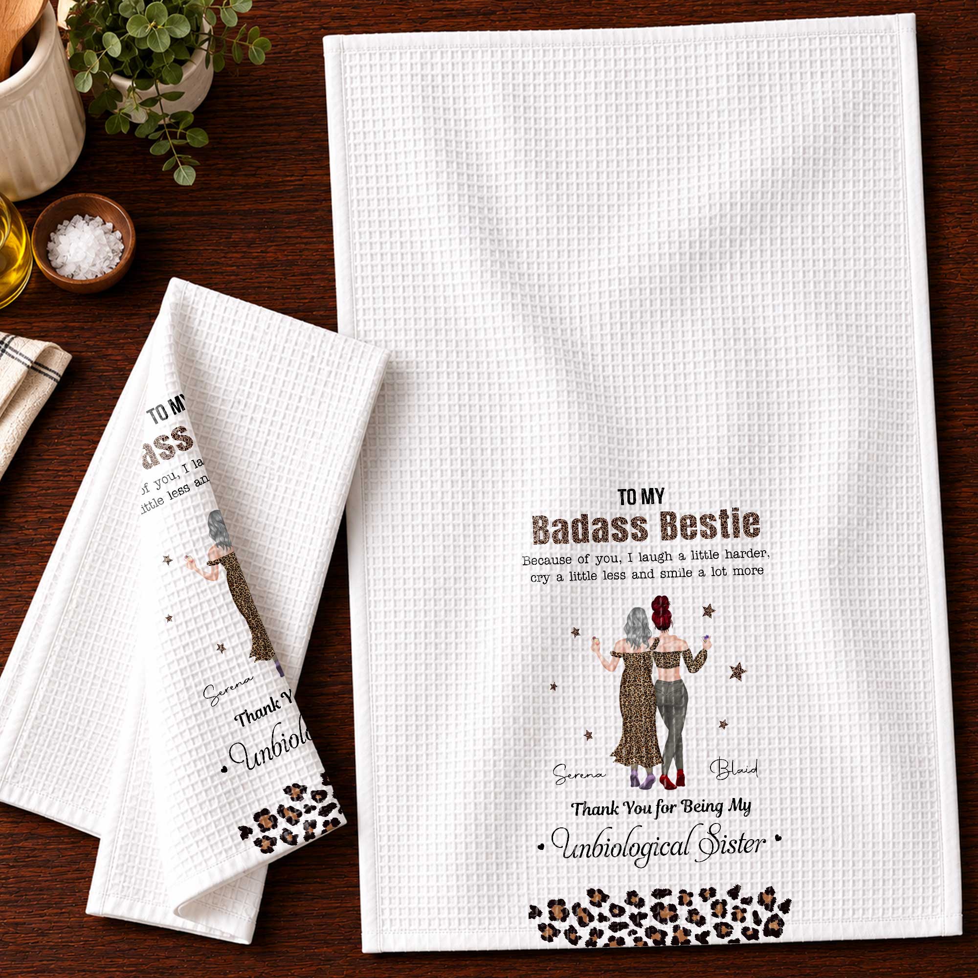 Personalized Leopard Print Kitchen Towel Custom Gift for Best Friend