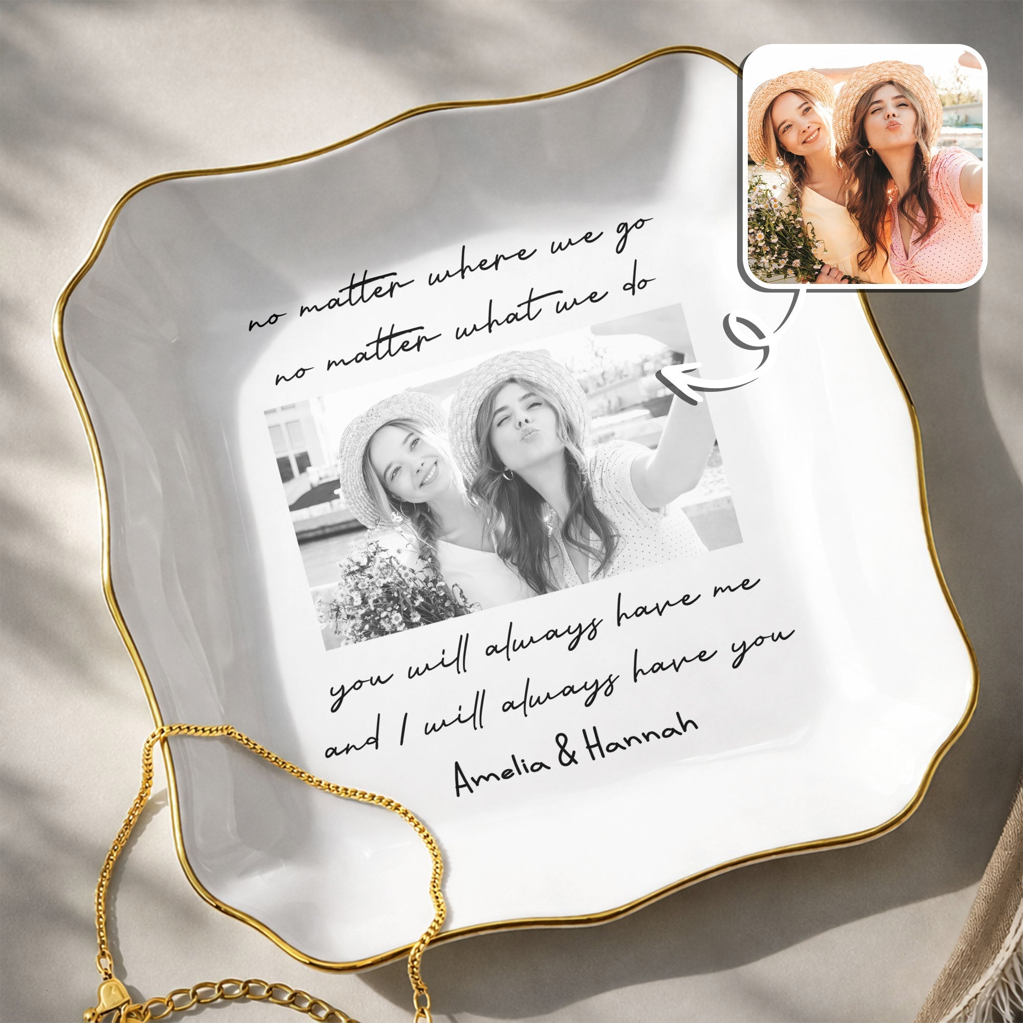Personalized Lace Square Jewelry Dish Custom Name Gift for Best Friends