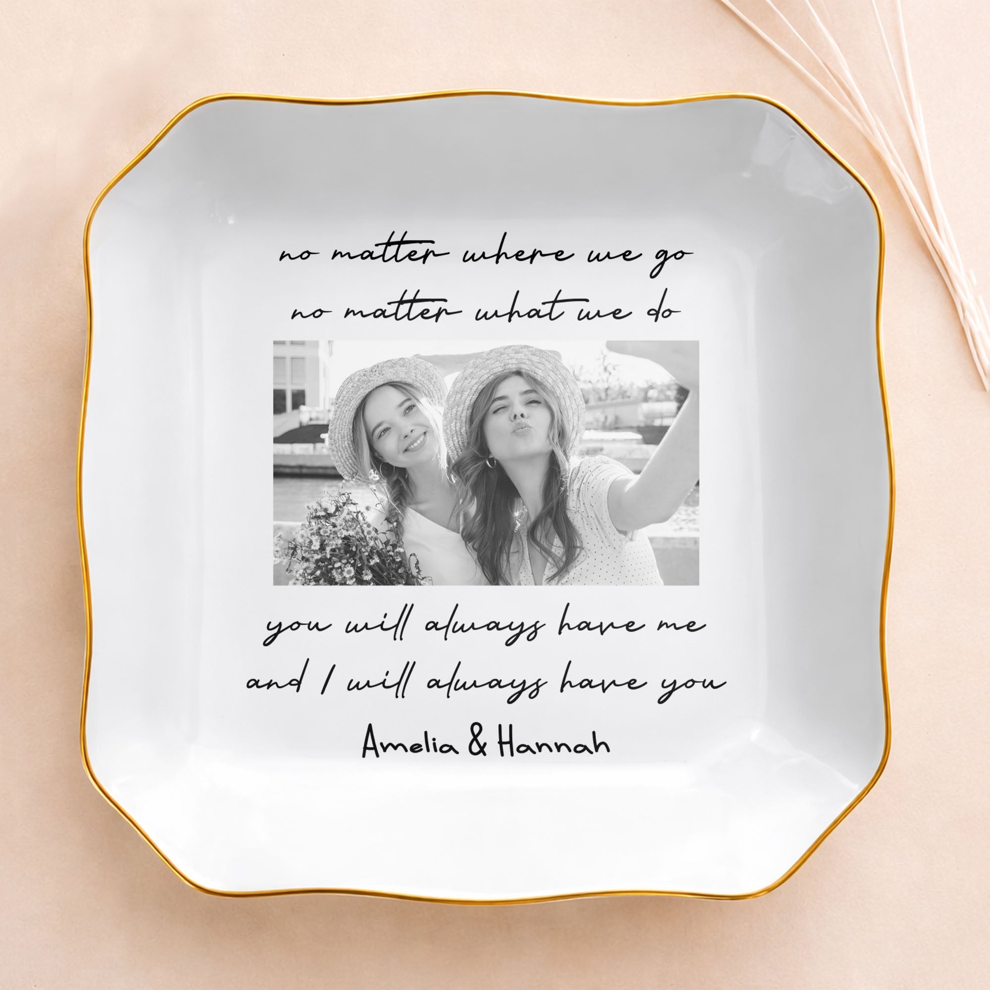 Personalized Lace Square Jewelry Dish Custom Name Gift for Best Friends
