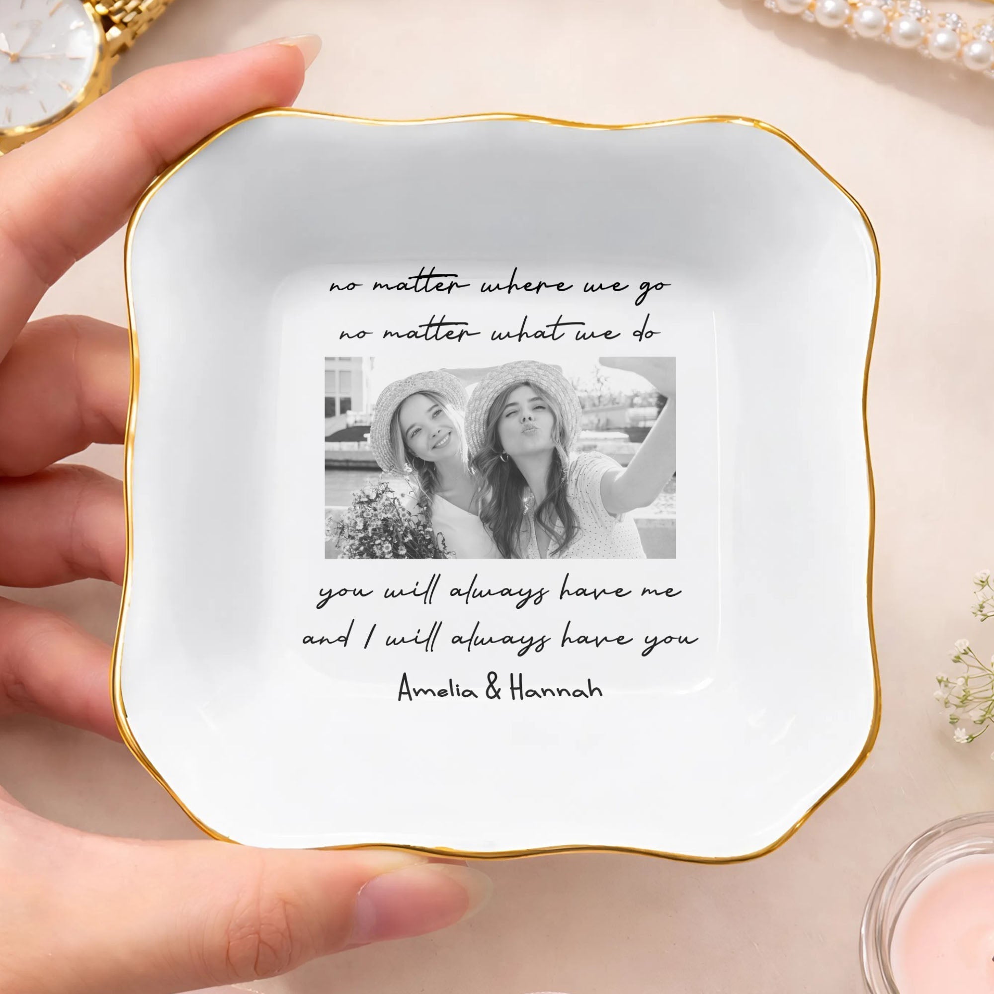 Personalized Lace Square Jewelry Dish Custom Name Gift for Best Friends