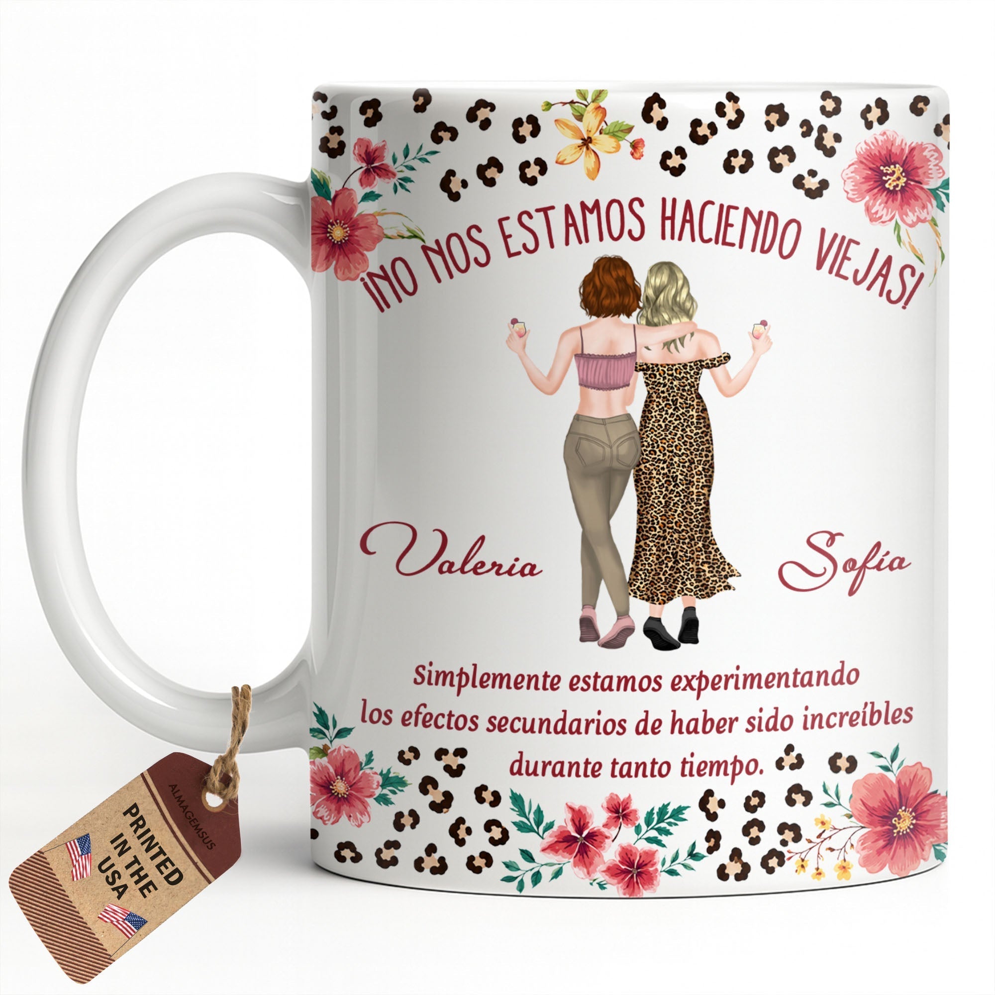 Personalized Best Friend Coffee Mug Custom Name Leopard Flowers Gift