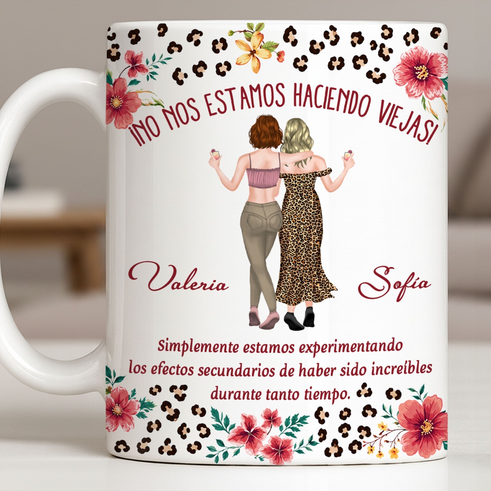 Personalized Best Friend Coffee Mug Custom Name Leopard Flowers Gift