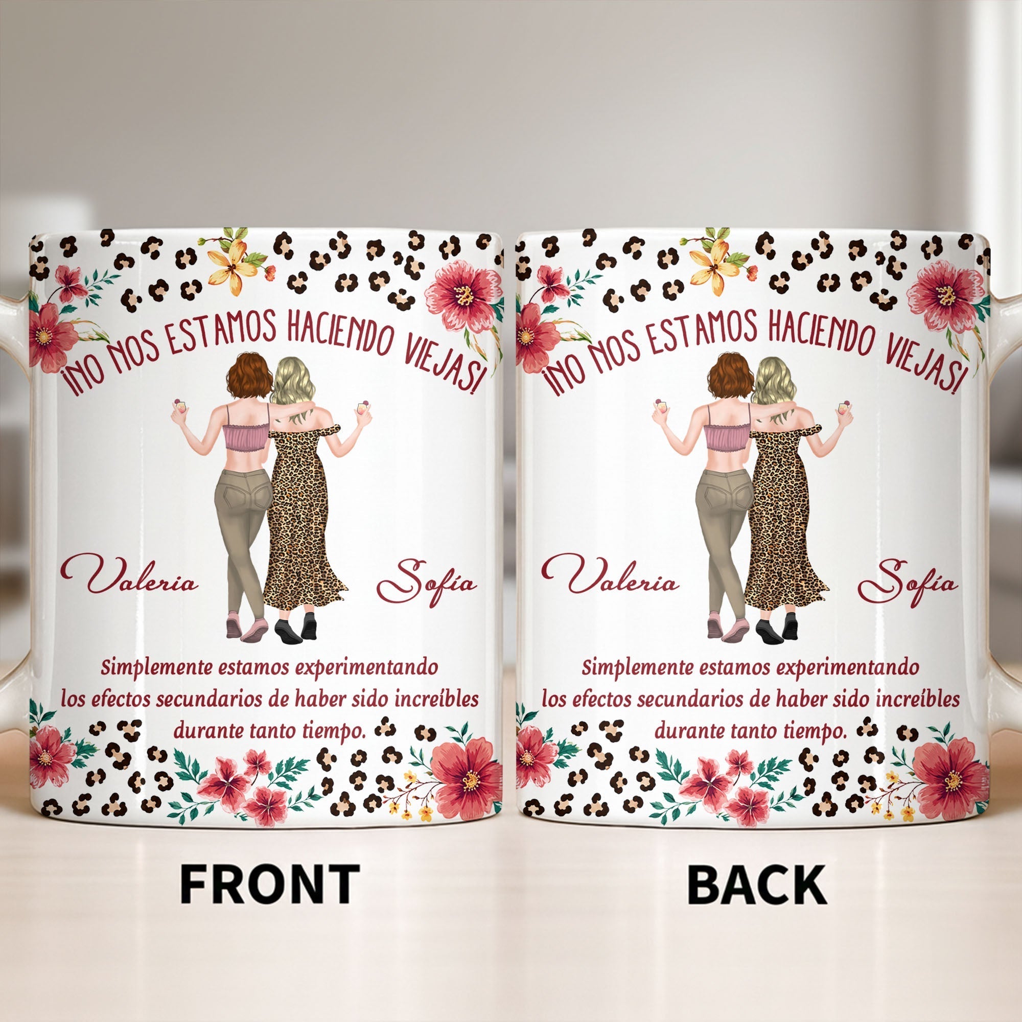 Personalized Best Friend Coffee Mug Custom Name Leopard Flowers Gift