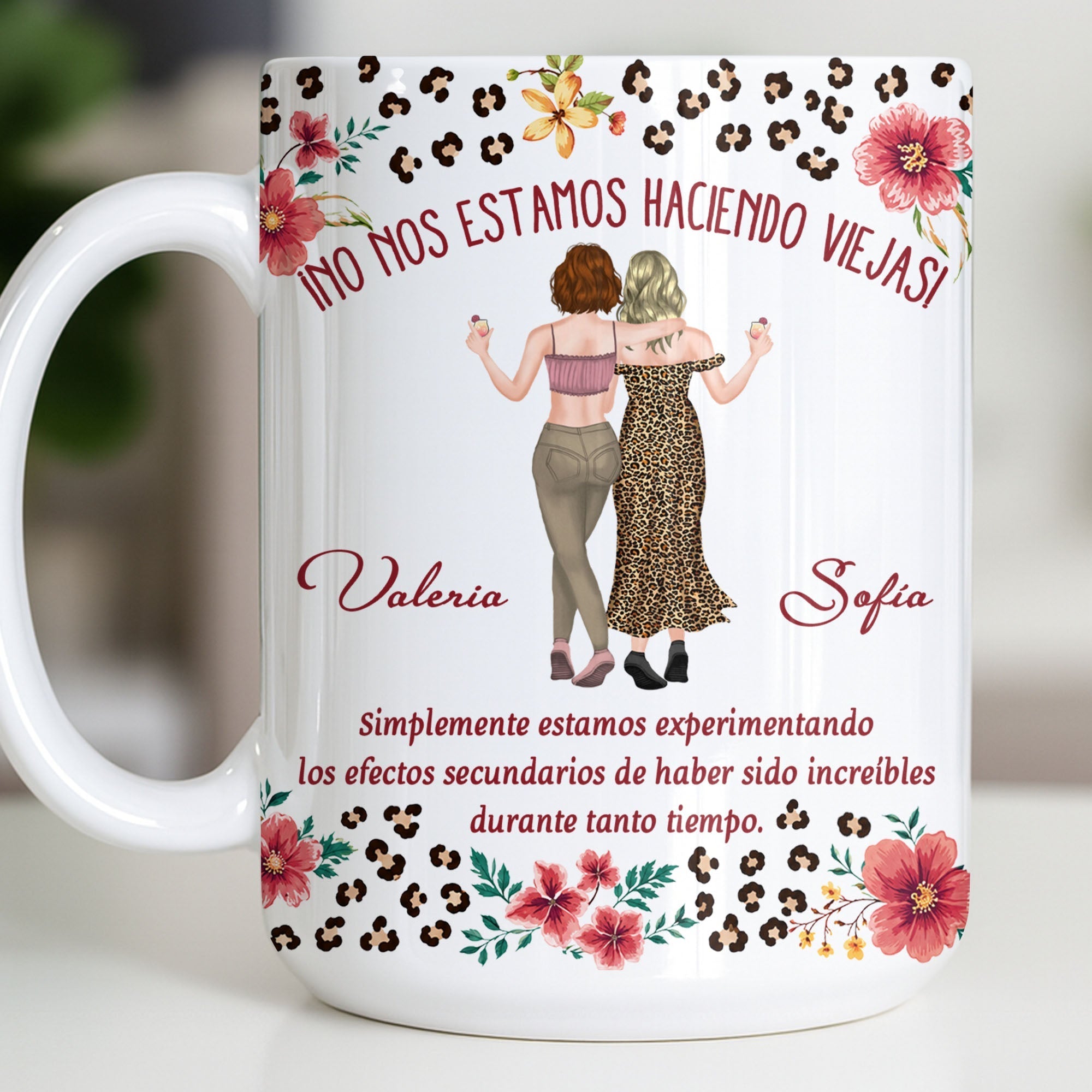 Personalized Best Friend Coffee Mug Custom Name Leopard Flowers Gift