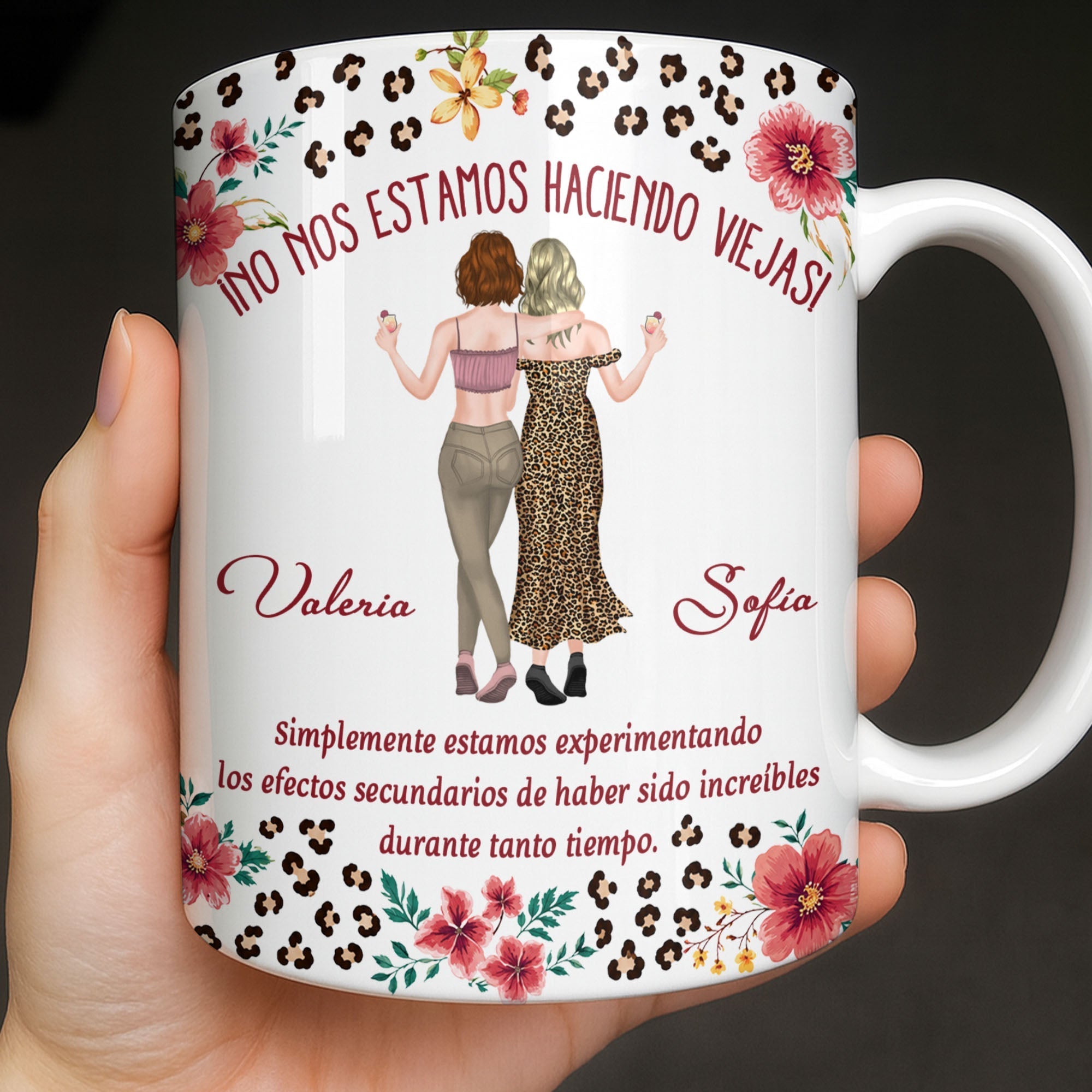 Personalized Best Friend Coffee Mug Custom Name Leopard Flowers Gift