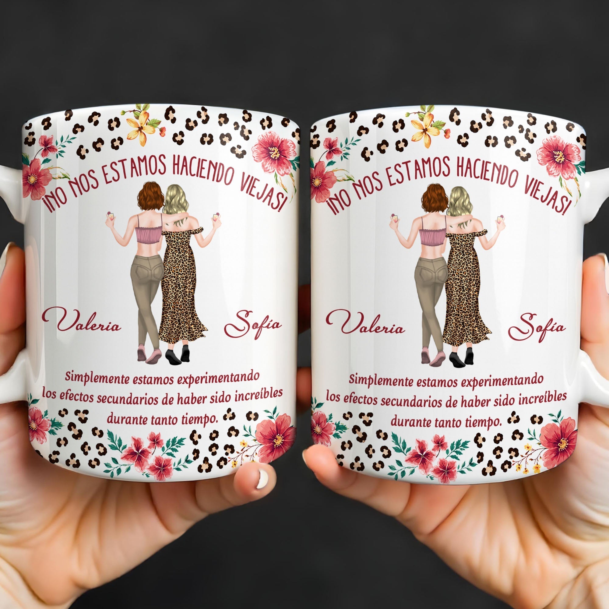 Personalized Best Friend Coffee Mug Custom Name Leopard Flowers Gift
