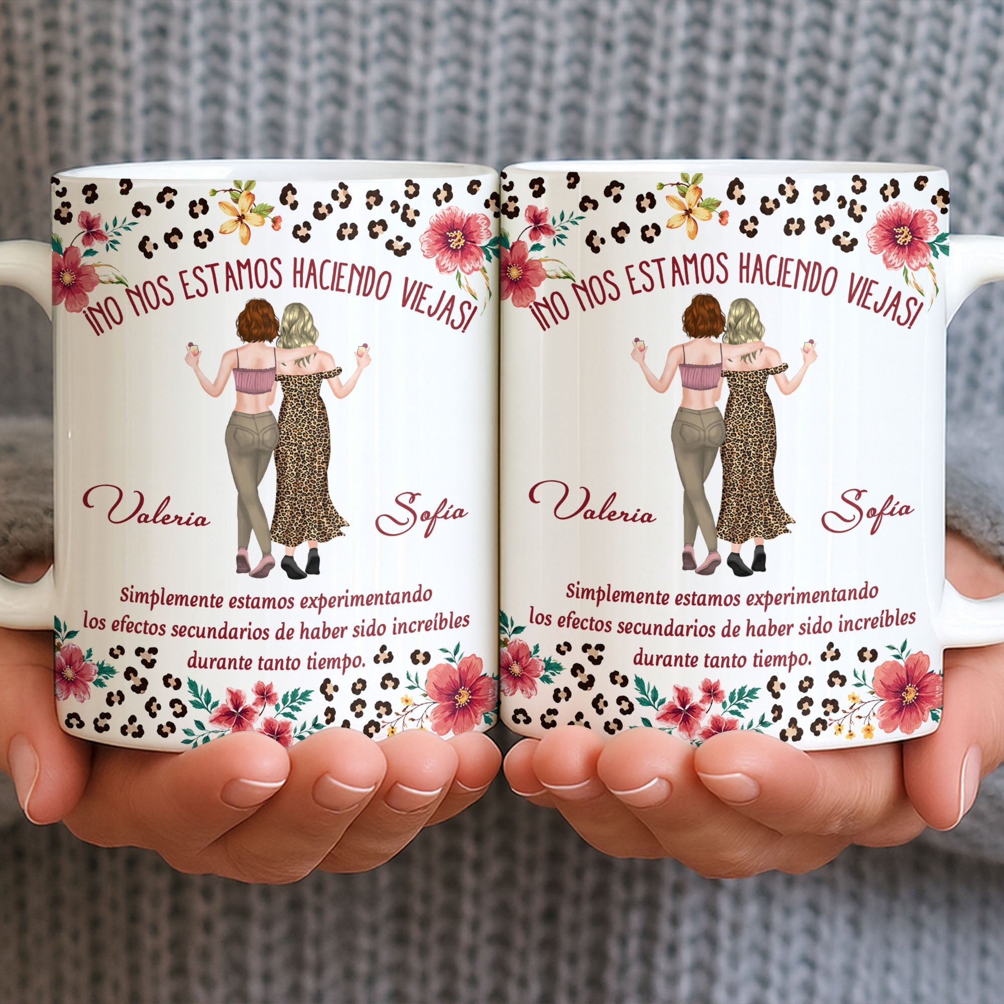 Personalized Best Friend Coffee Mug Custom Name Leopard Flowers Gift