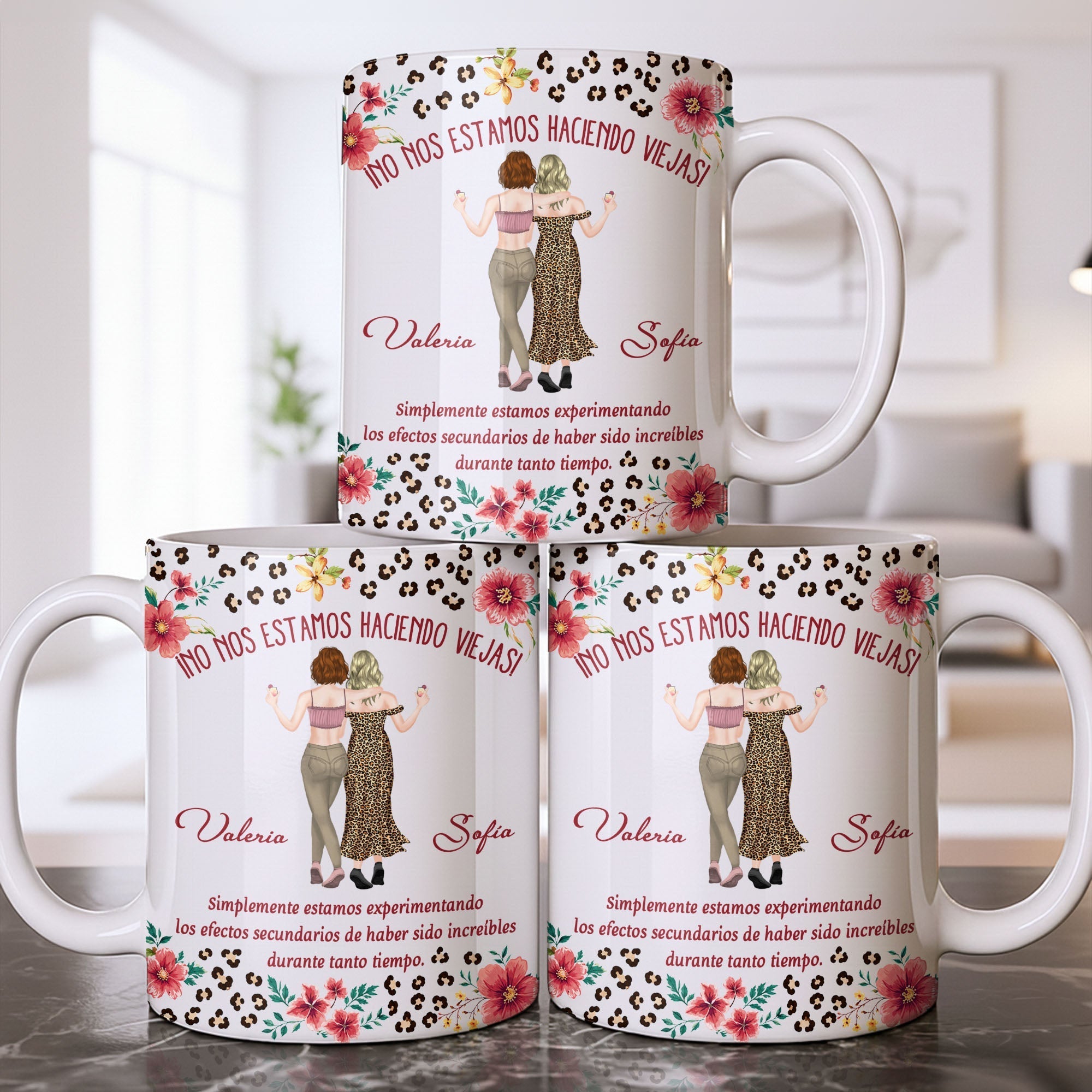 Personalized Best Friend Coffee Mug Custom Name Leopard Flowers Gift