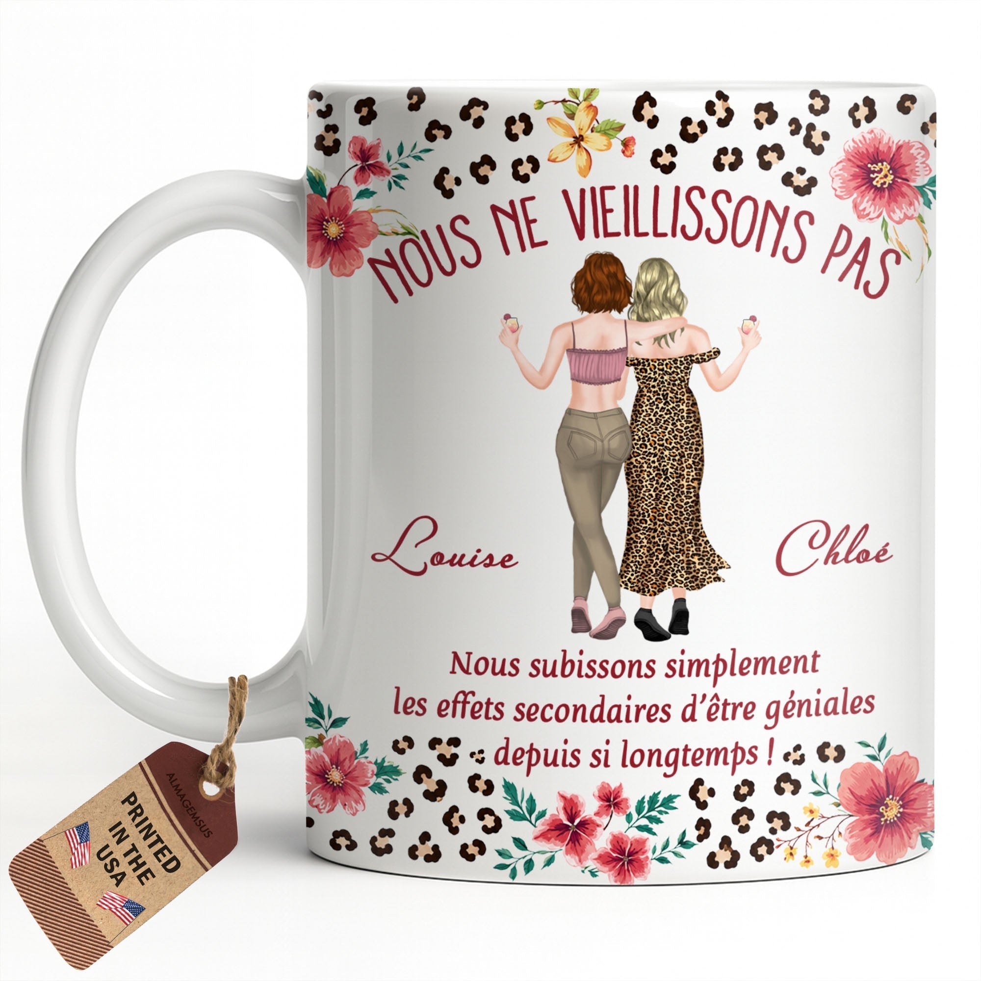 Personalized Floral Leopard Print Coffee Mug Custom Gift for Best Friends
