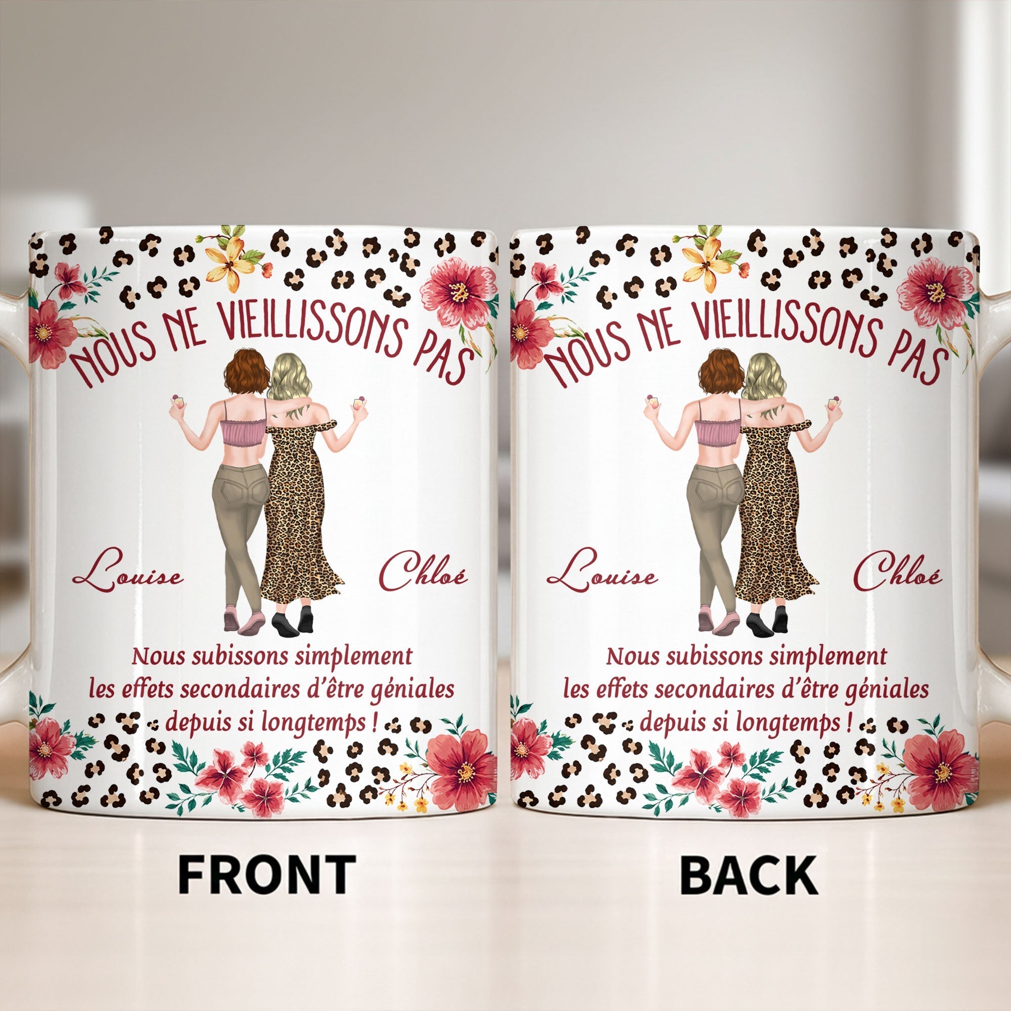 Personalized Floral Leopard Print Coffee Mug Custom Gift for Best Friends