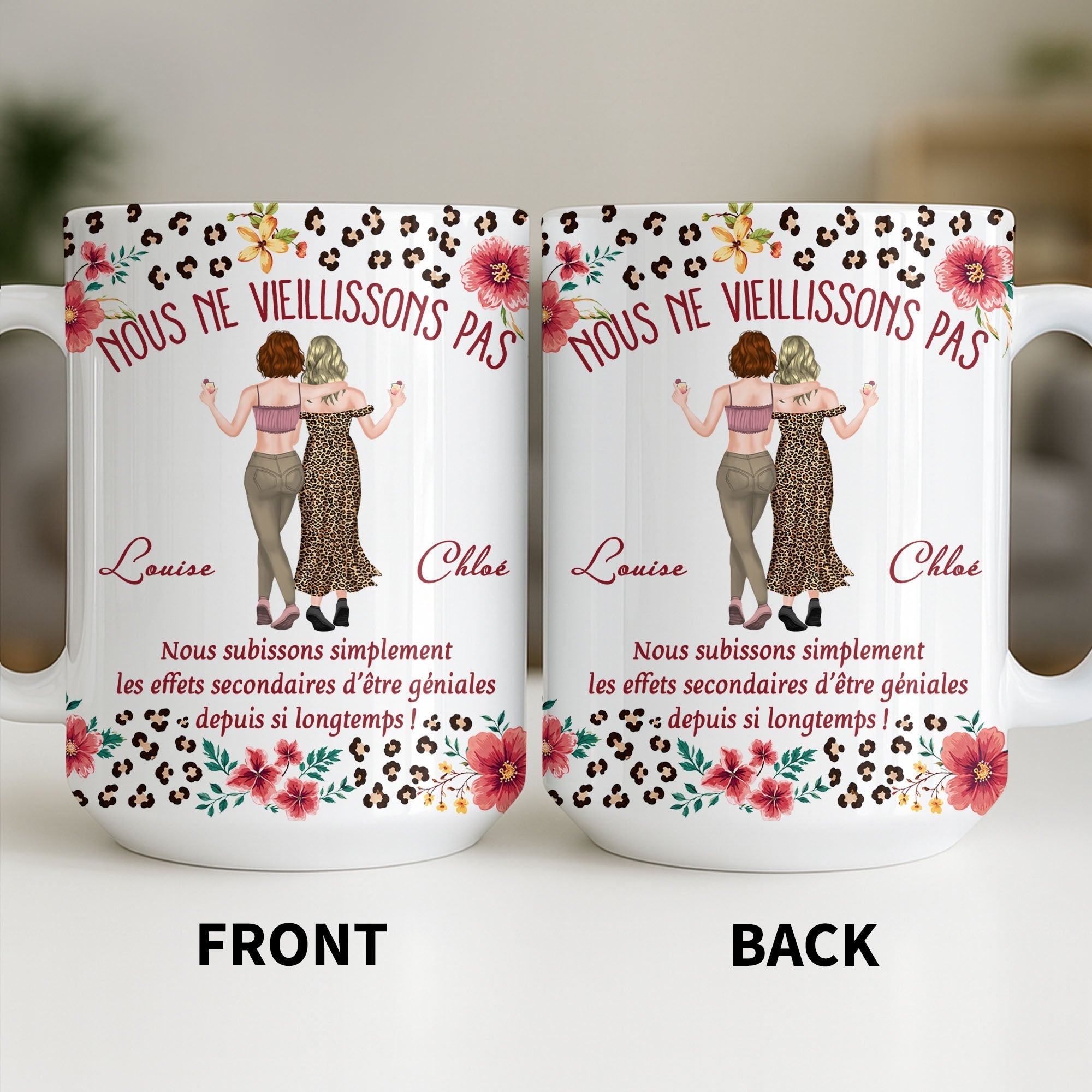 Personalized Floral Leopard Print Coffee Mug Custom Gift for Best Friends