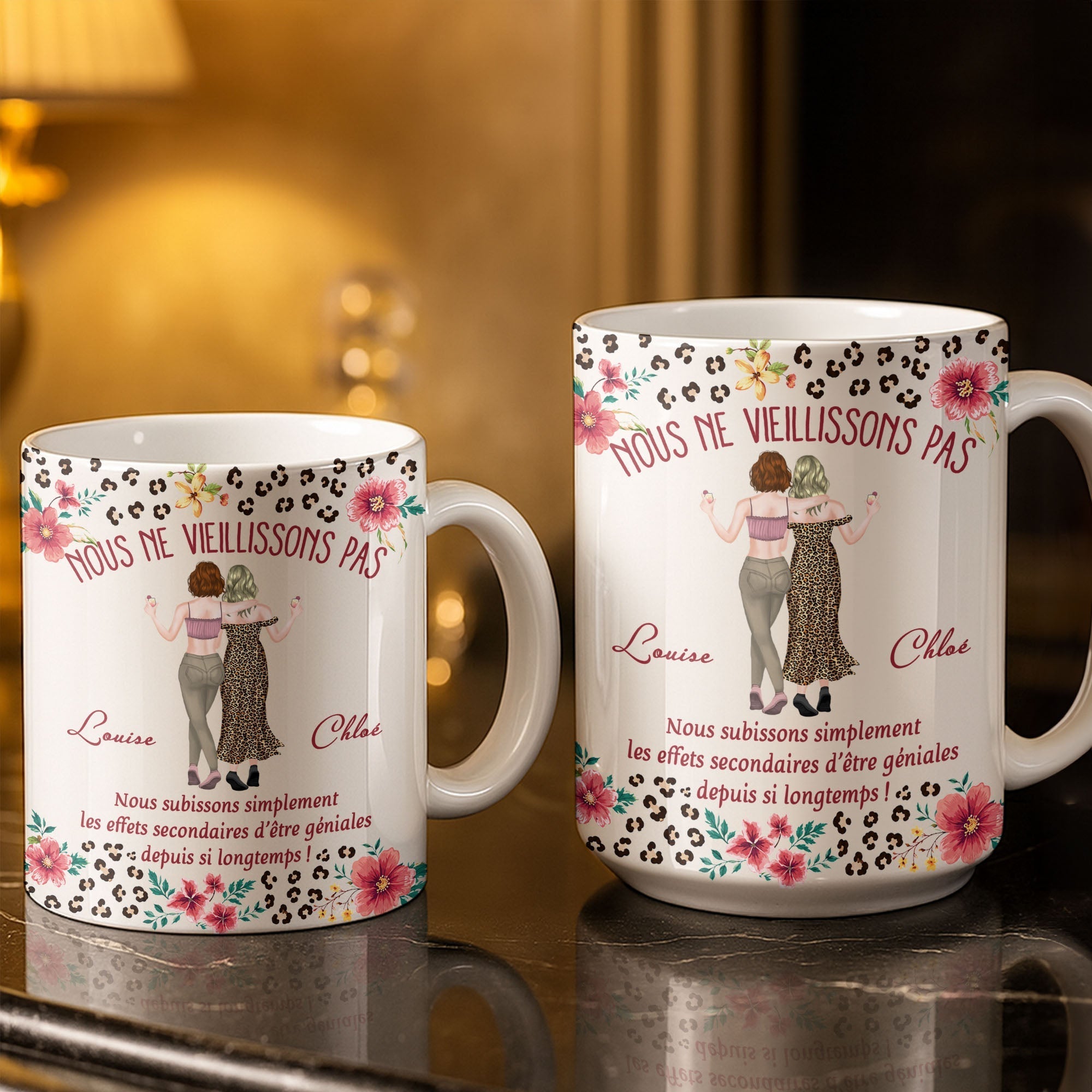 Personalized Floral Leopard Print Coffee Mug Custom Gift for Best Friends