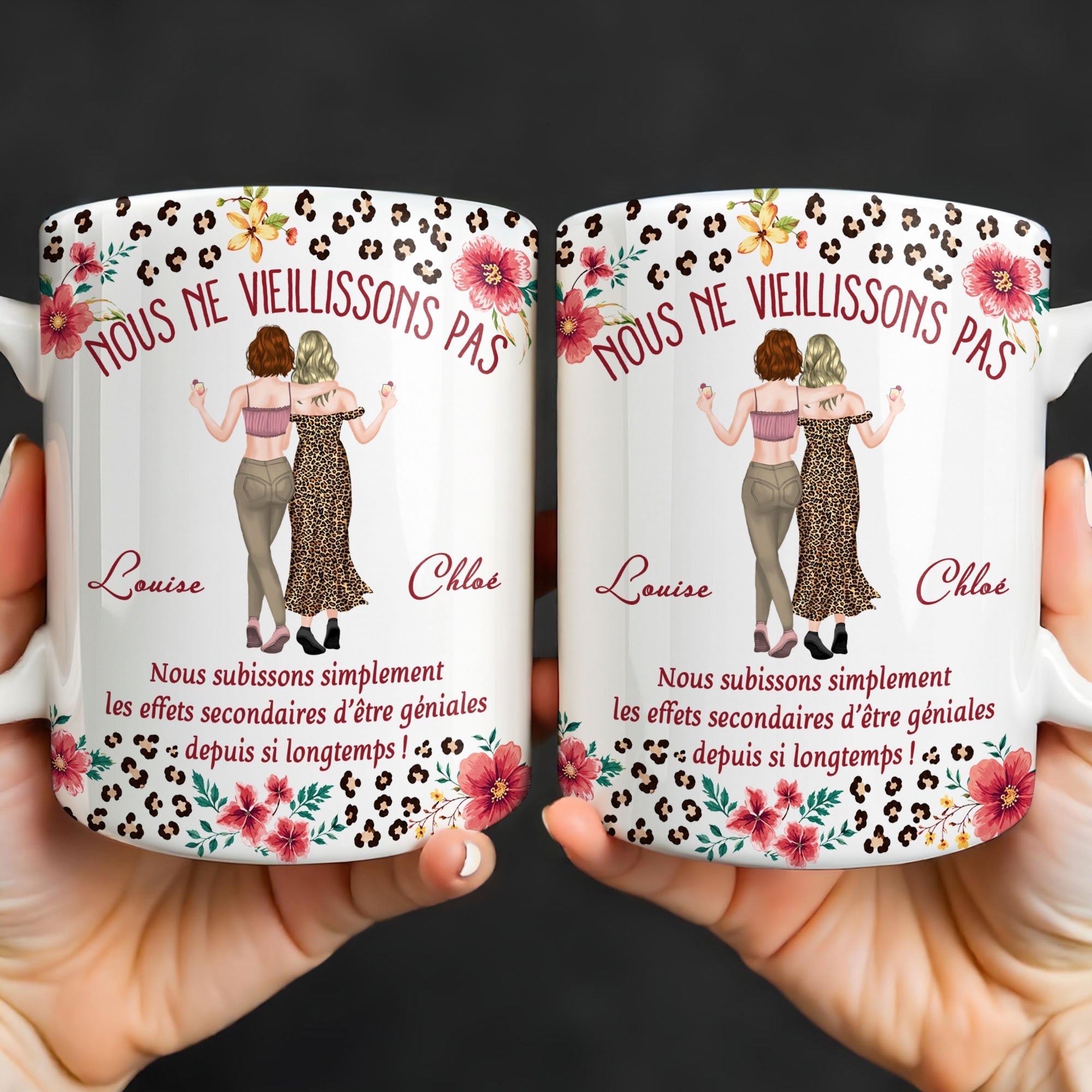 Personalized Floral Leopard Print Coffee Mug Custom Gift for Best Friends