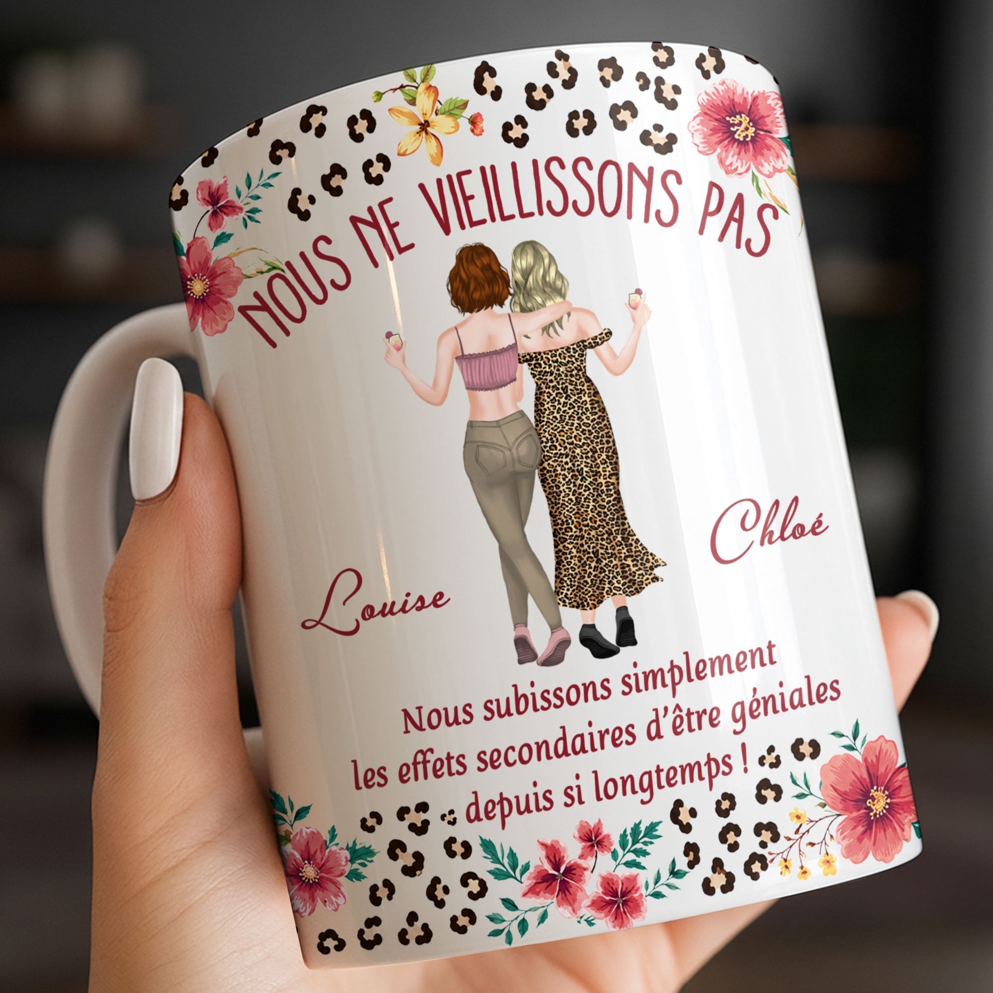 Personalized Floral Leopard Print Coffee Mug Custom Gift for Best Friends