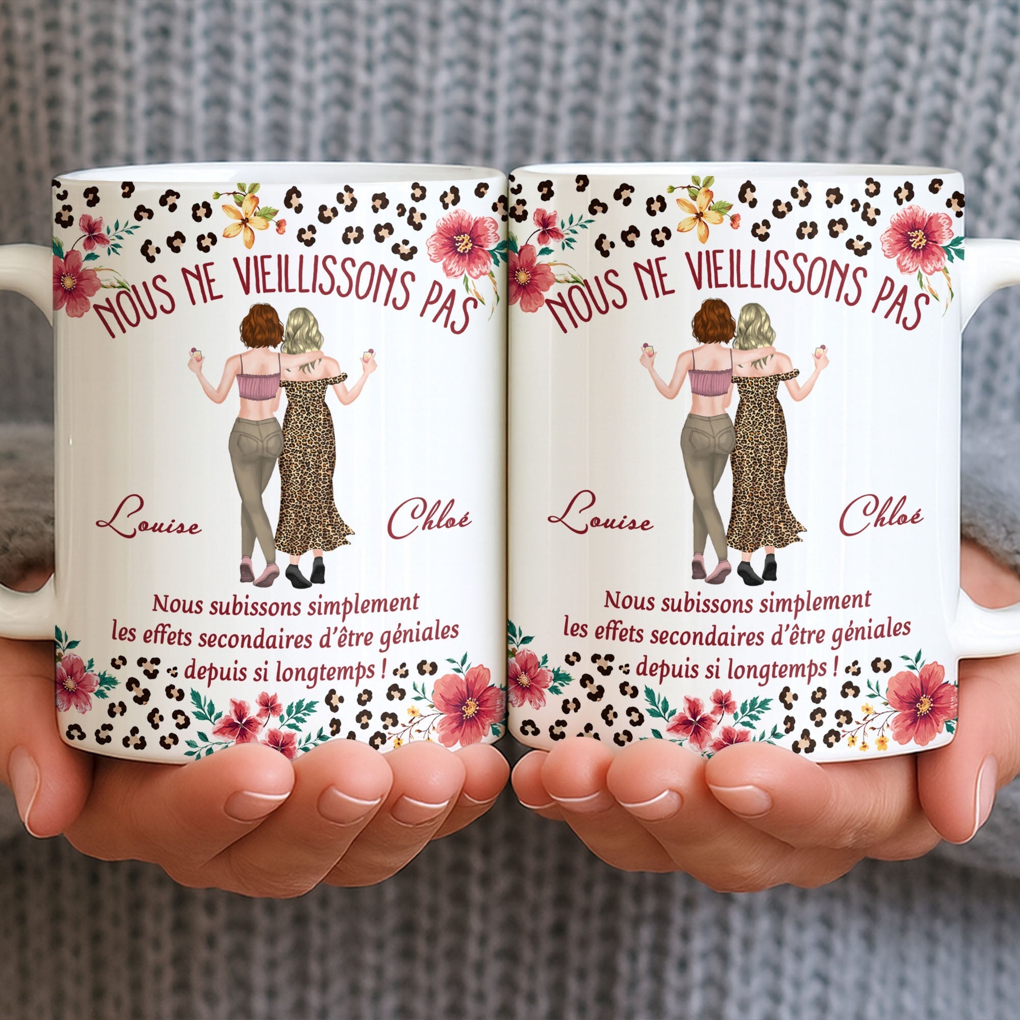 Personalized Floral Leopard Print Coffee Mug Custom Gift for Best Friends