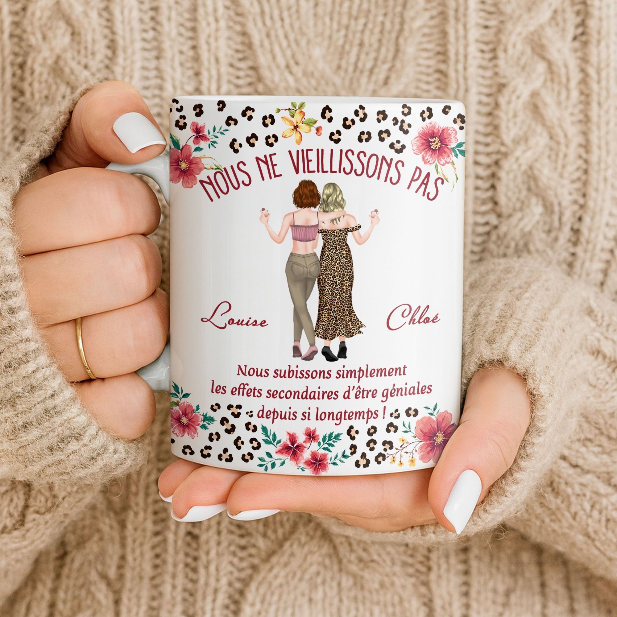 Personalized Floral Leopard Print Coffee Mug Custom Gift for Best Friends