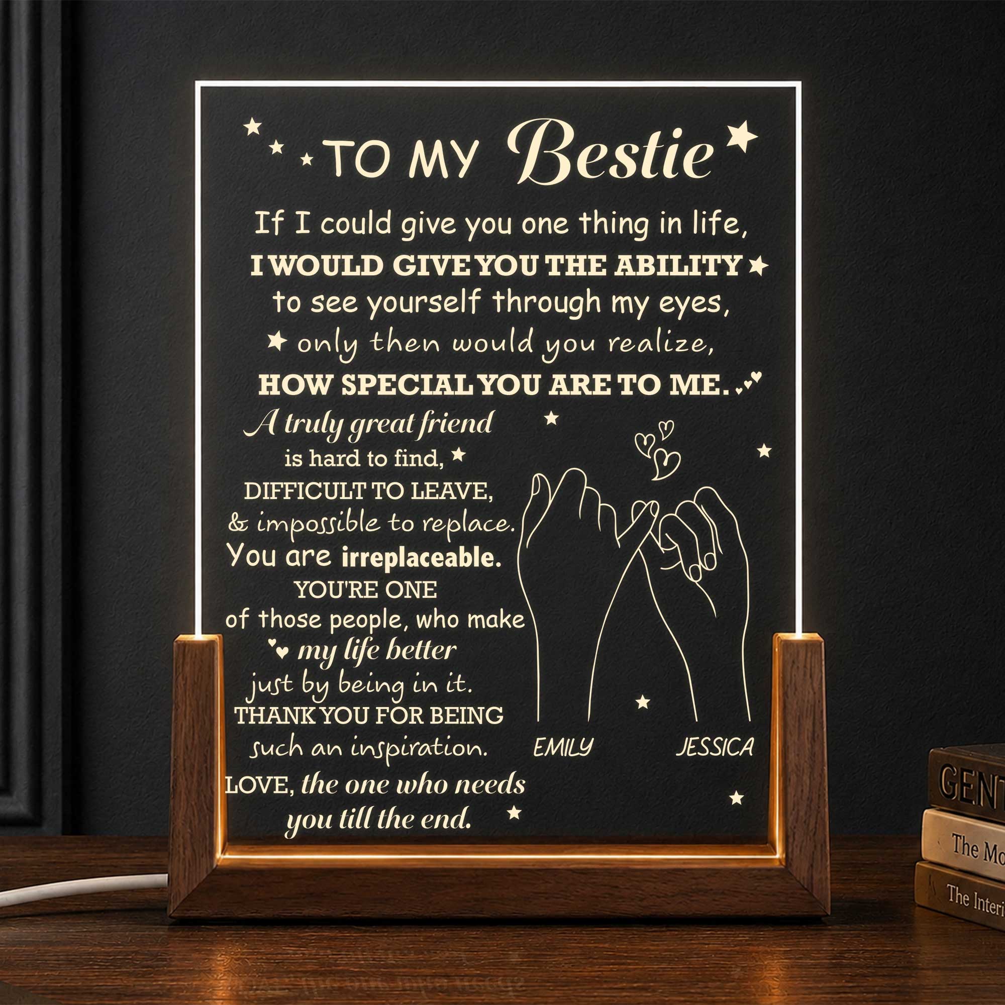 Personalized Acrylic Night Light Custom Bestie Gift with Wood Base