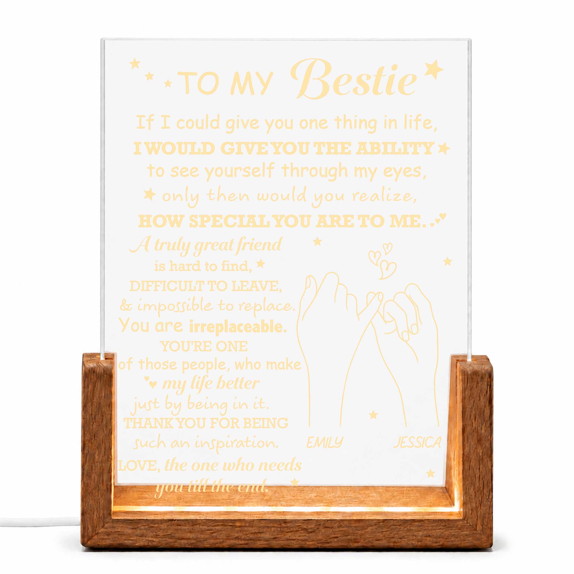 Personalized Acrylic Night Light Custom Bestie Gift with Wood Base