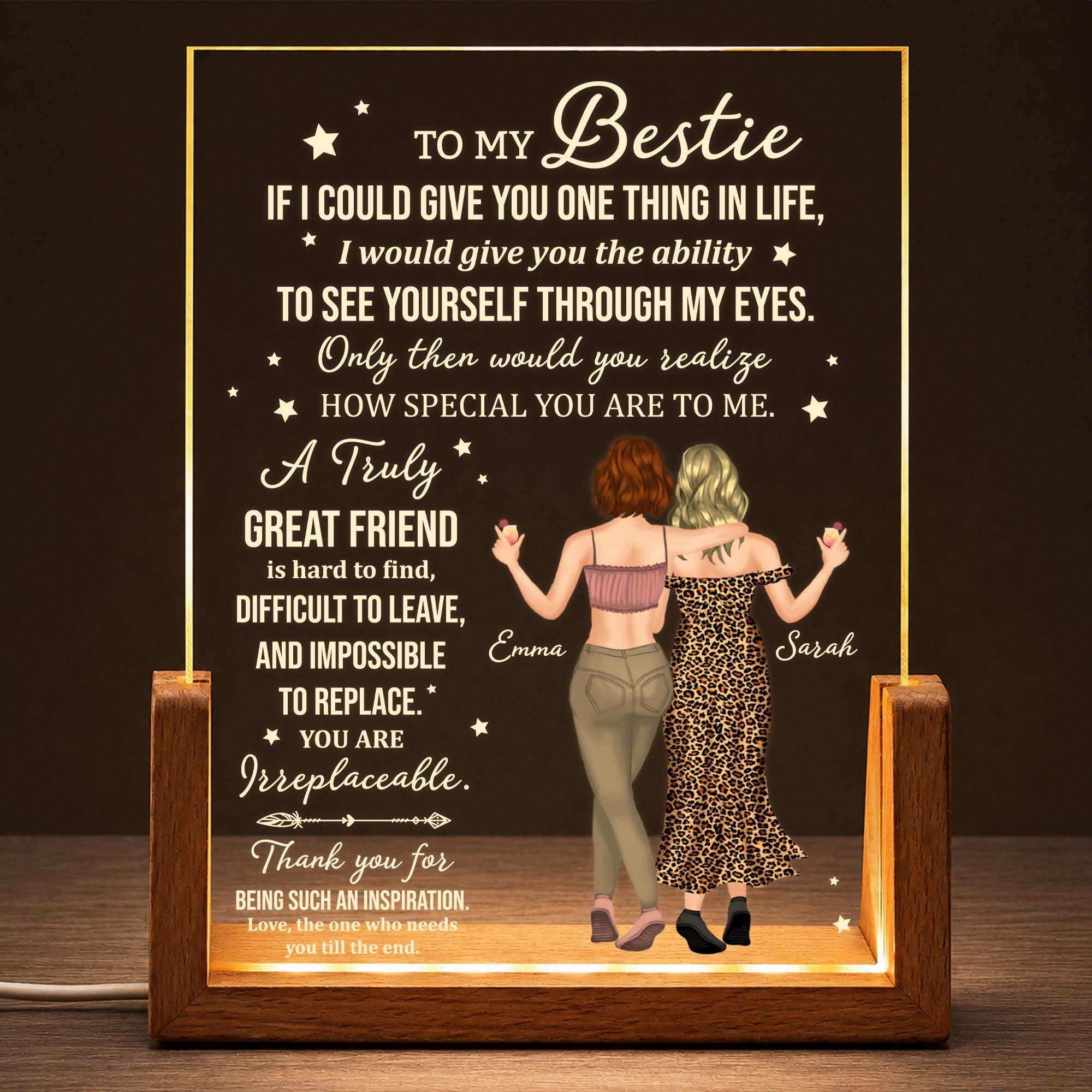 Personalized Acrylic Night Light Custom Bestie Gift for Friends